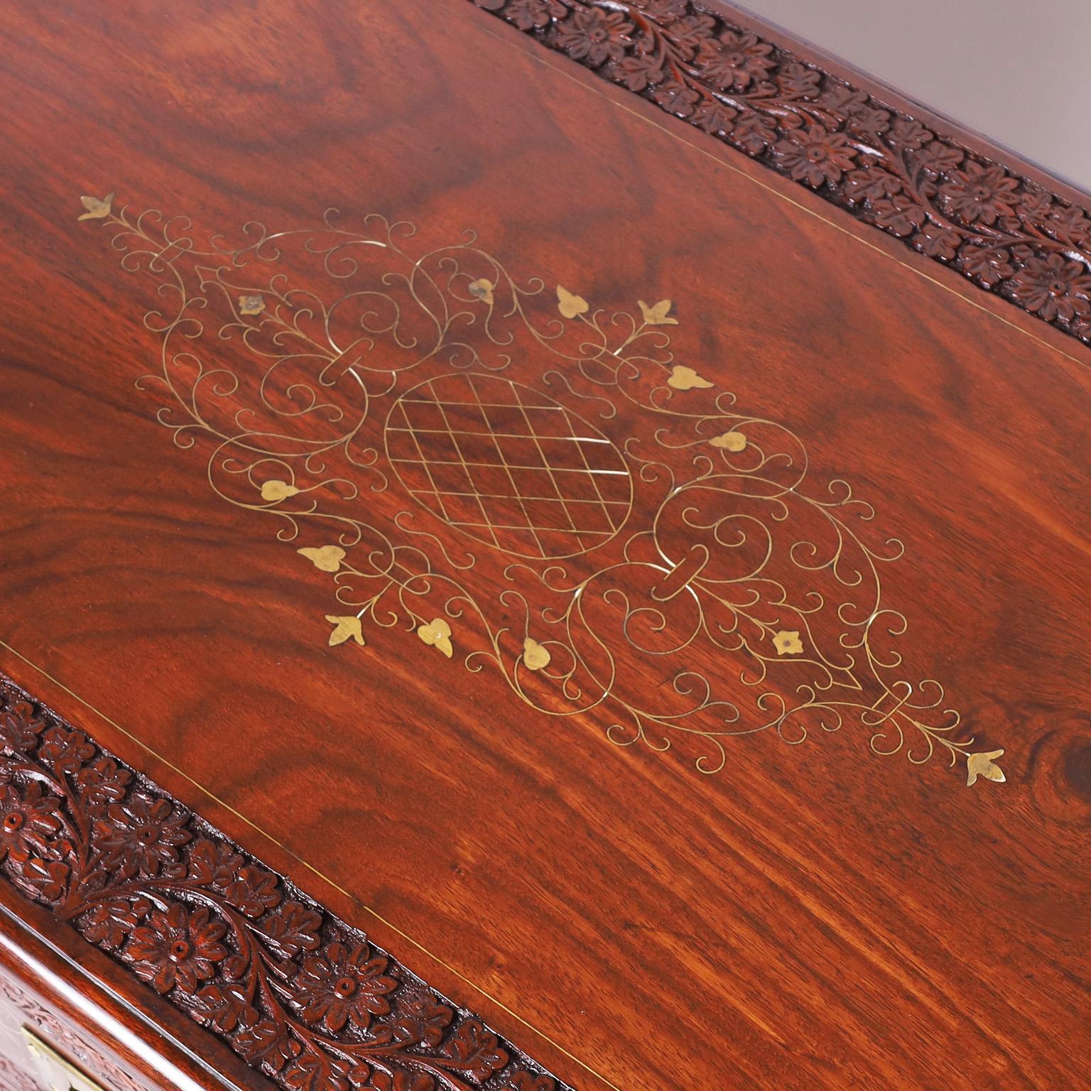 Anglo Indian Inlaid and Carved Rosewood Chest In Good Condition In Palm Beach, FL