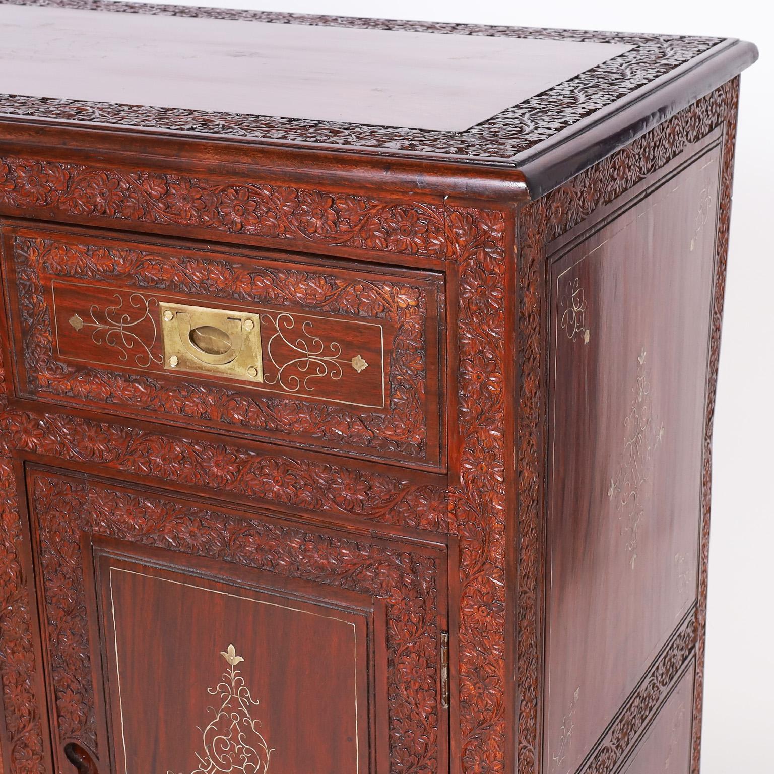 20th Century Anglo Indian Inlaid and Carved Rosewood Chest