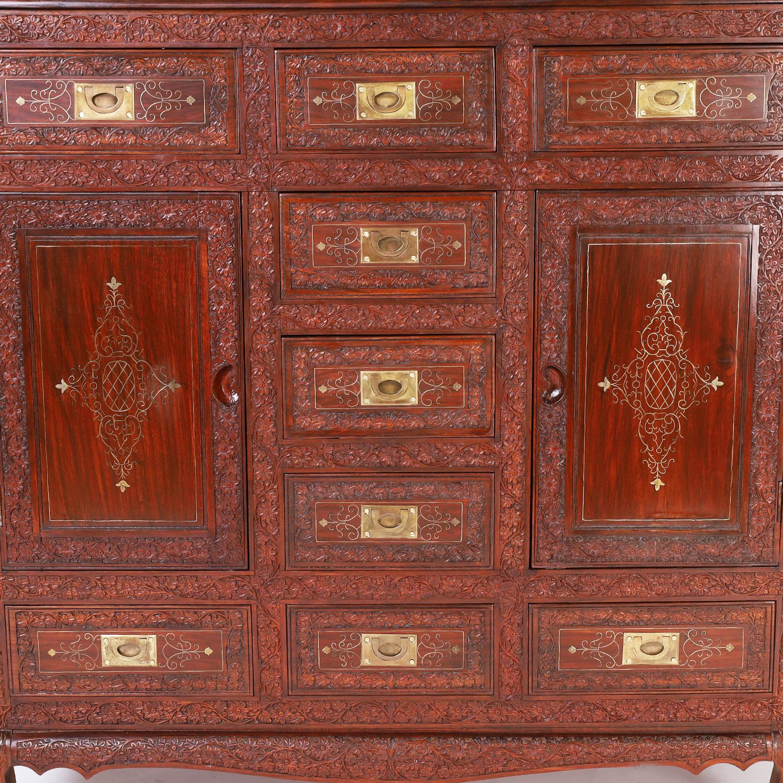 Anglo Indian Inlaid and Carved Rosewood Chest 1