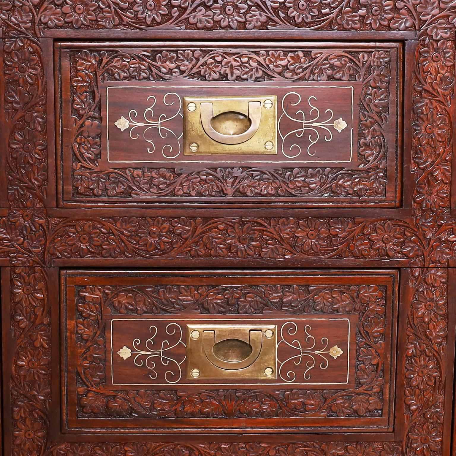 Anglo Indian Inlaid and Carved Rosewood Chest 2
