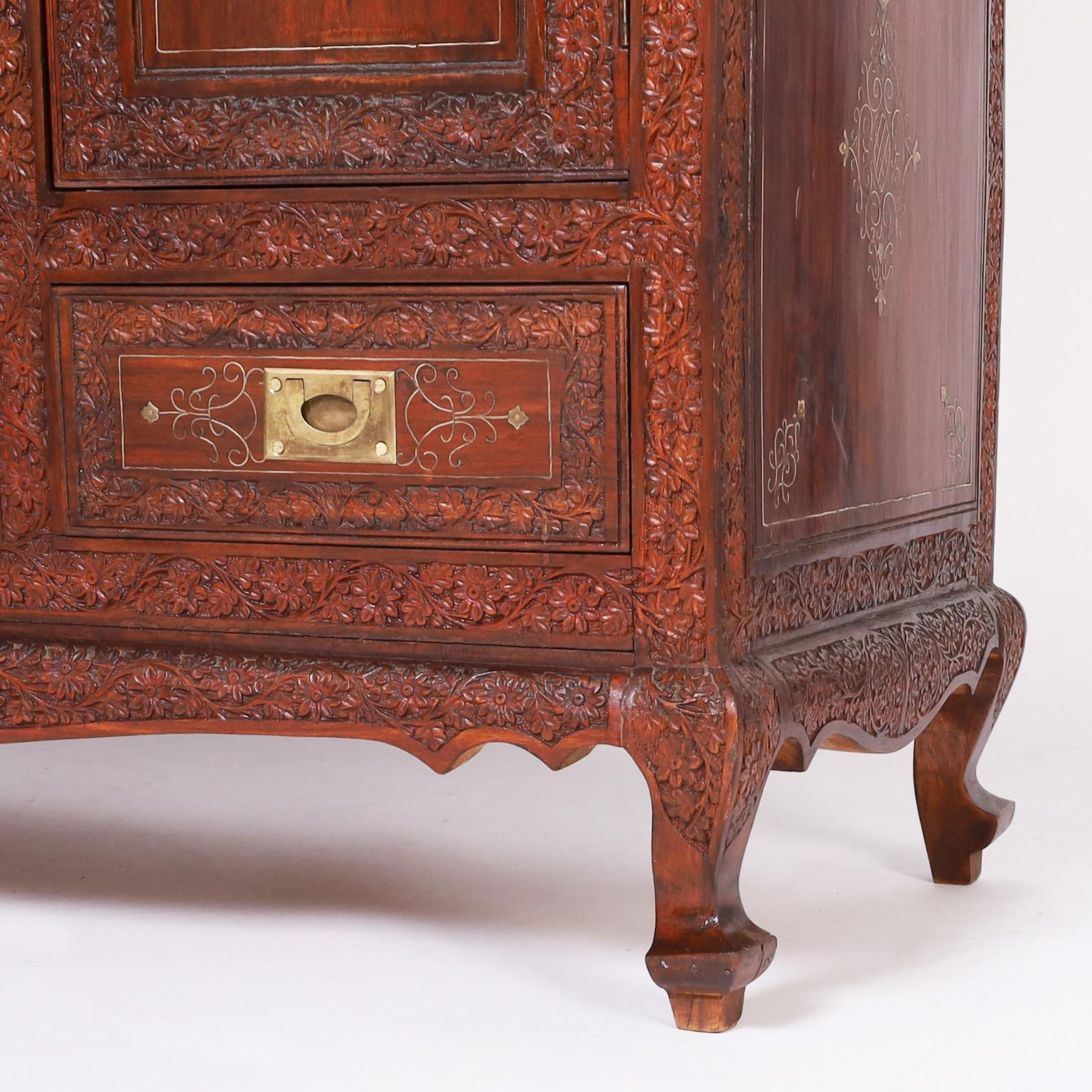 Anglo Indian Inlaid and Carved Rosewood Chest 3