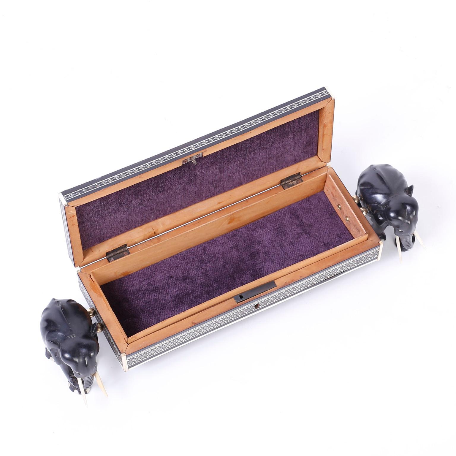 Ebony Anglo Indian Inlaid Box with Elephants