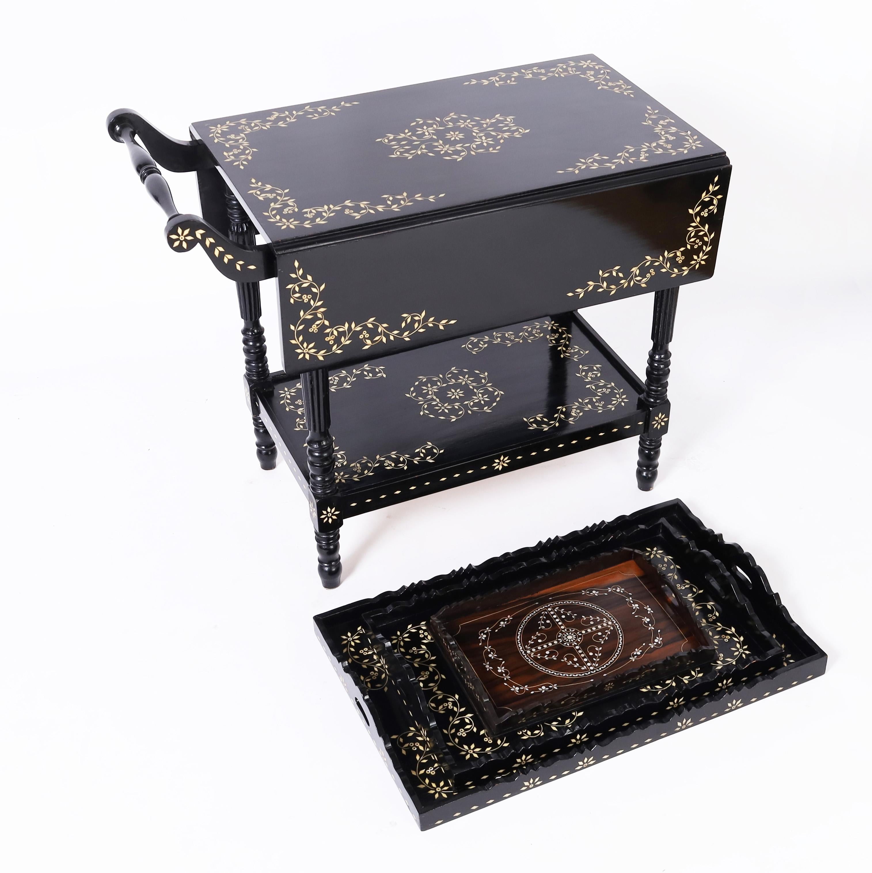 Anglo-Indian Anglo Indian Inlaid Server with Trays For Sale