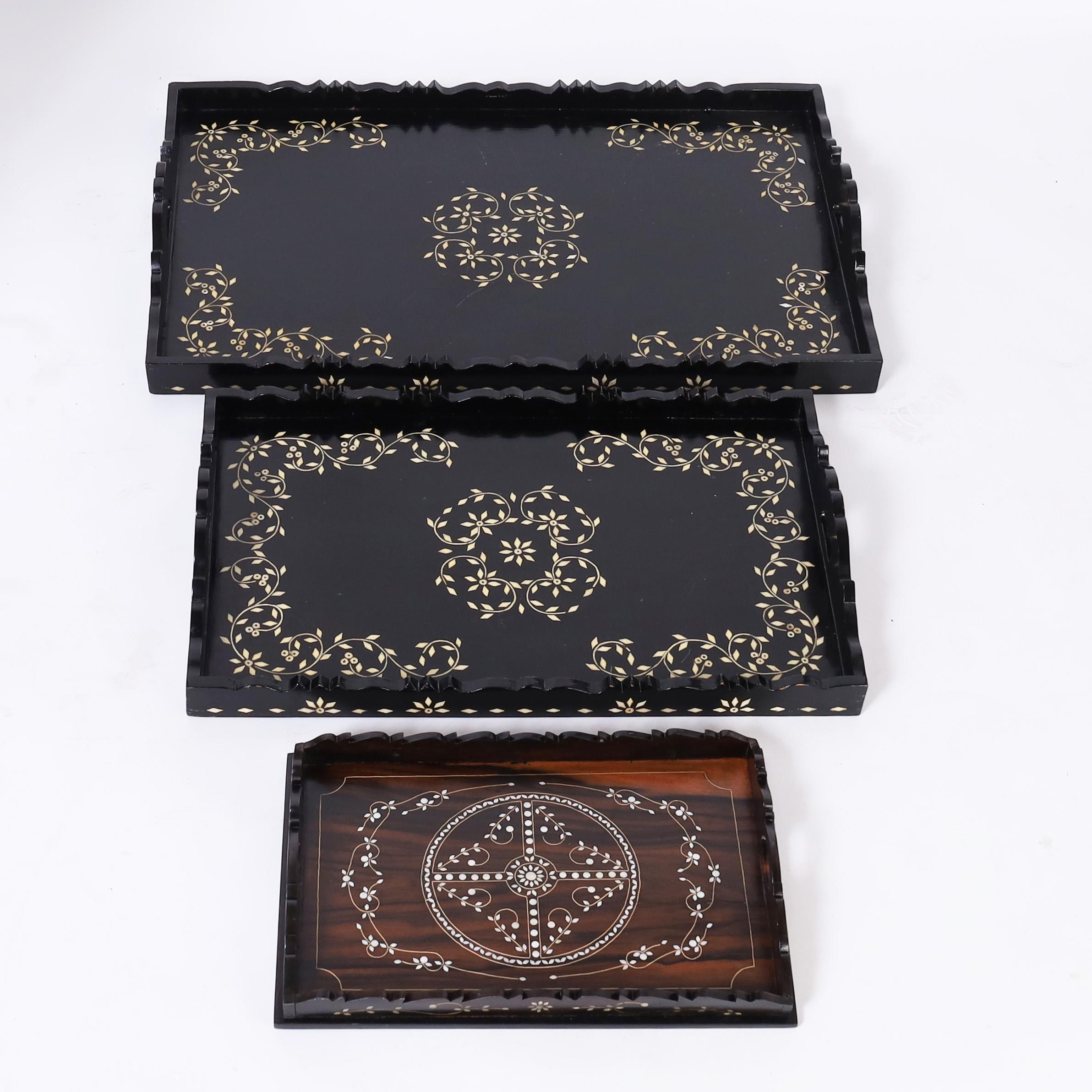 Inlay Anglo Indian Inlaid Server with Trays For Sale