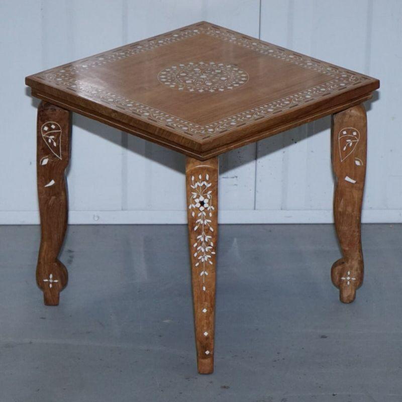 Anglo Indian Inlaid Teak Side Table In Good Condition For Sale In Pulborough, GB