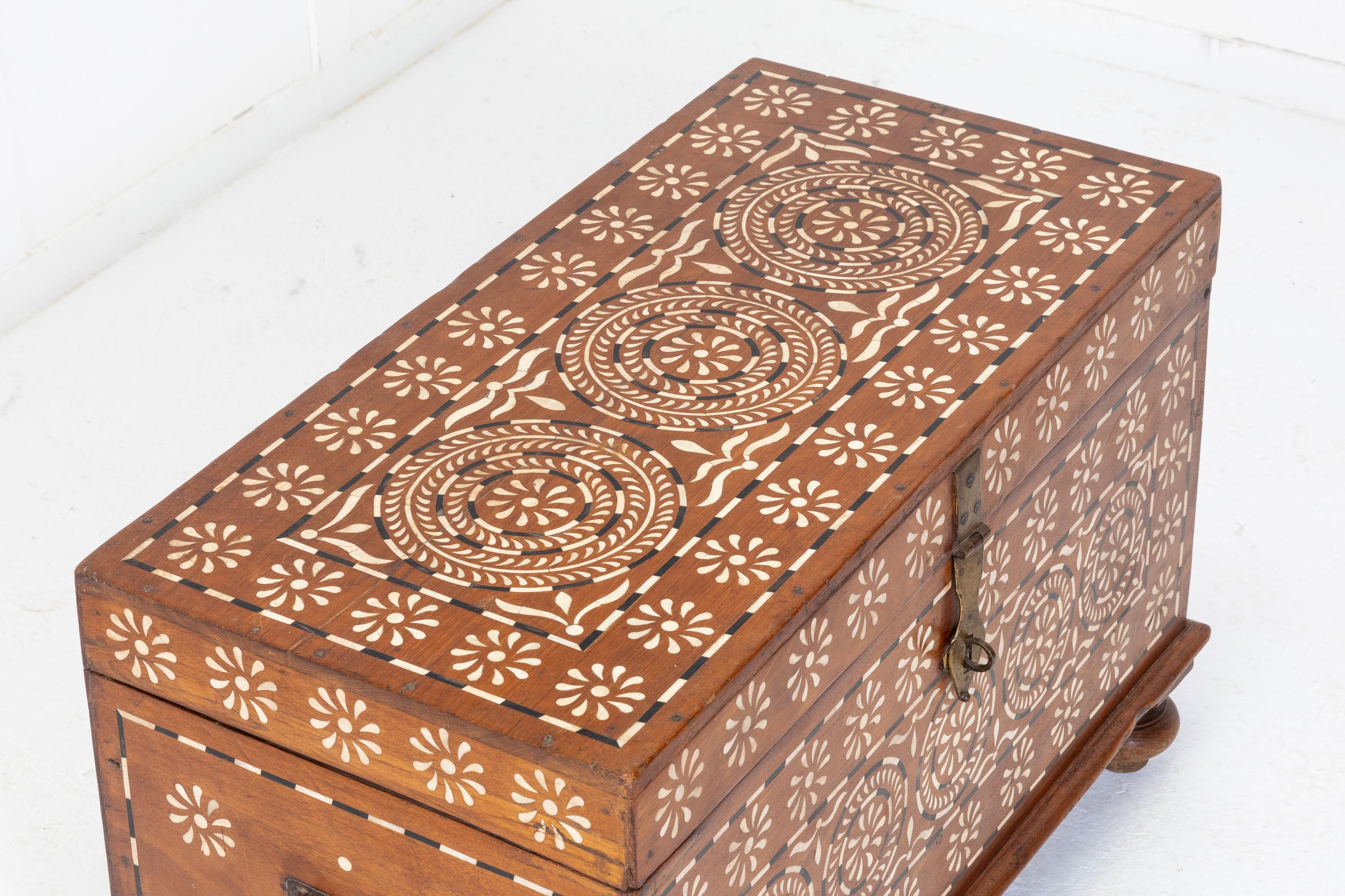 Anglo-Indian Anglo Indian Inlaid Teak Trunk