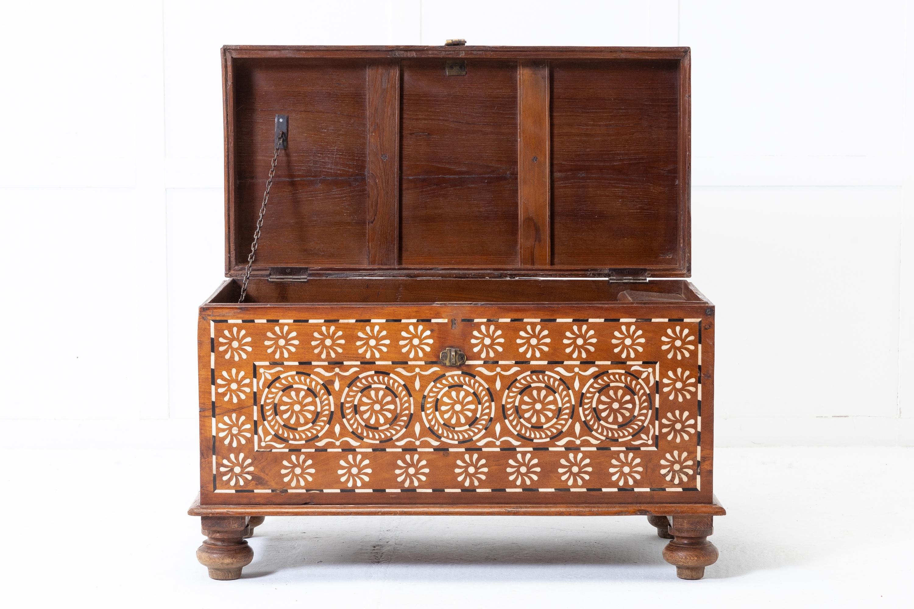 Early 20th Century Anglo Indian Inlaid Teak Trunk
