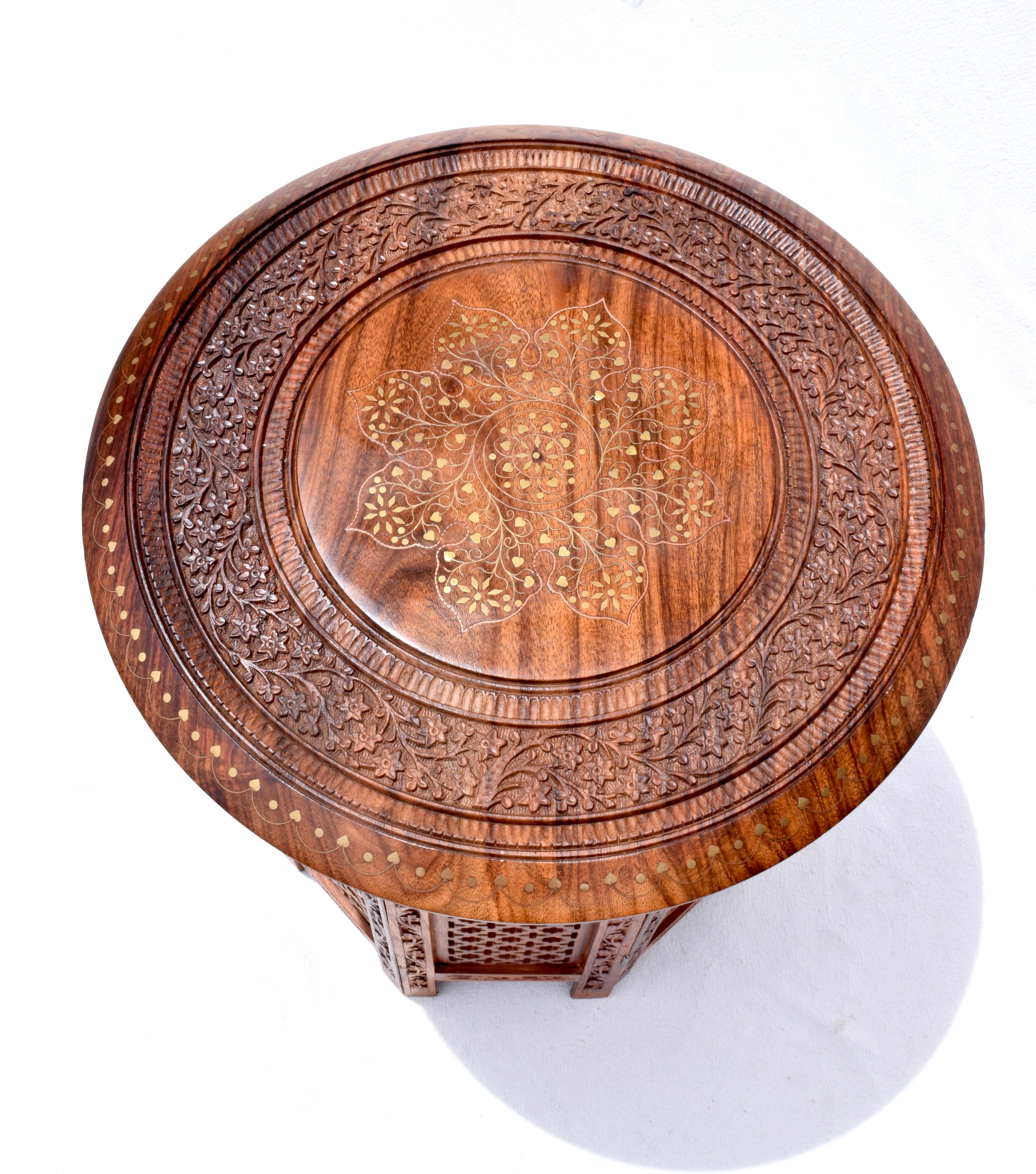 Hand-Carved Anglo Indian Inlayed Stands, Pair For Sale