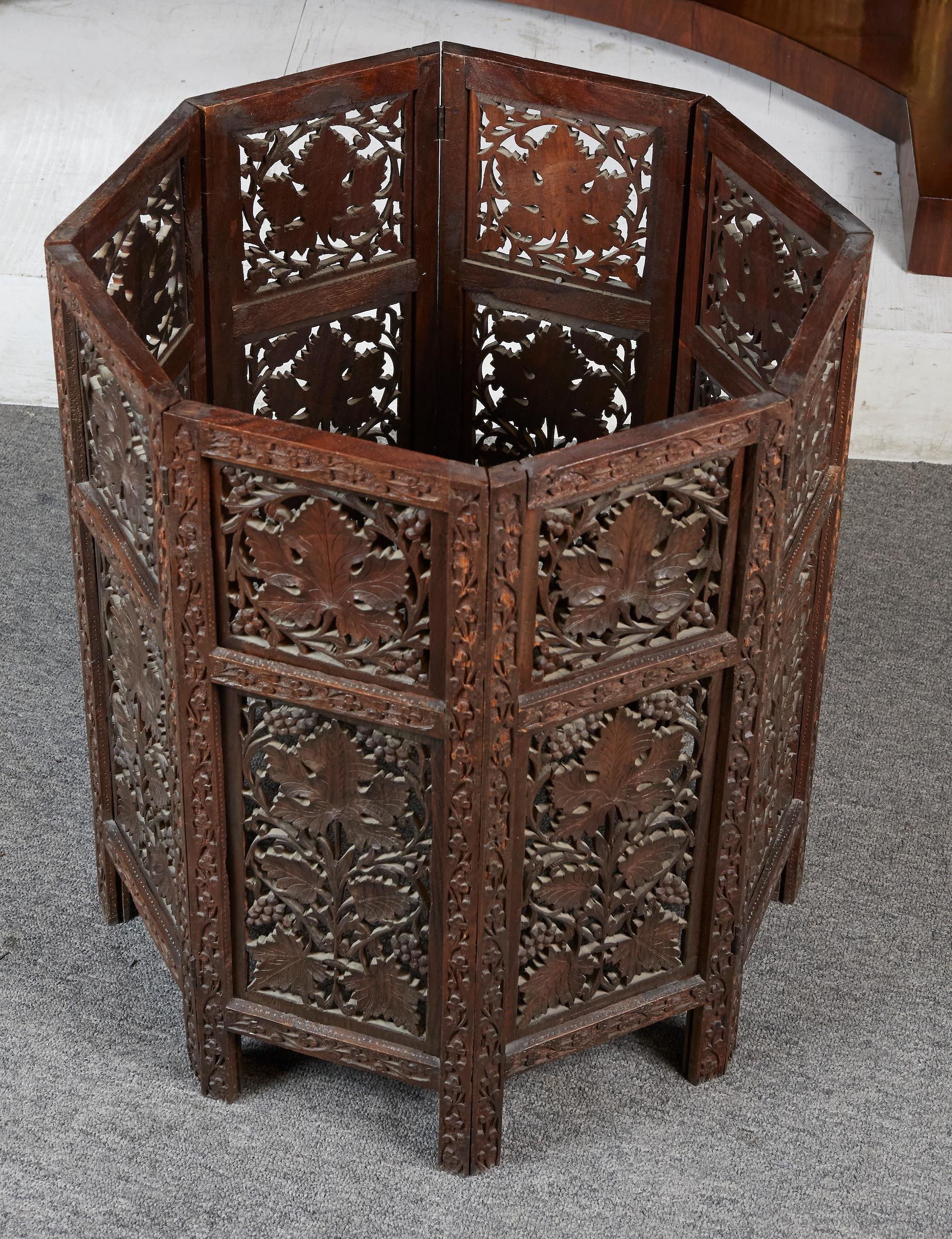 Anglo Indian Intricately Carved Teak Octoganal Folding Side Table 6