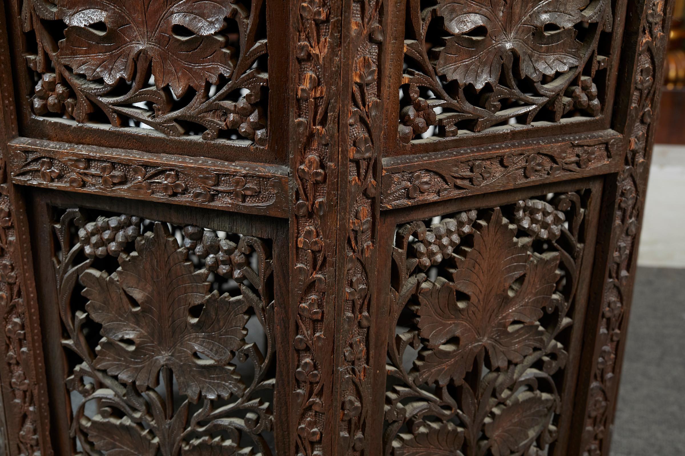 Anglo Indian Intricately Carved Teak Octoganal Folding Side Table 3