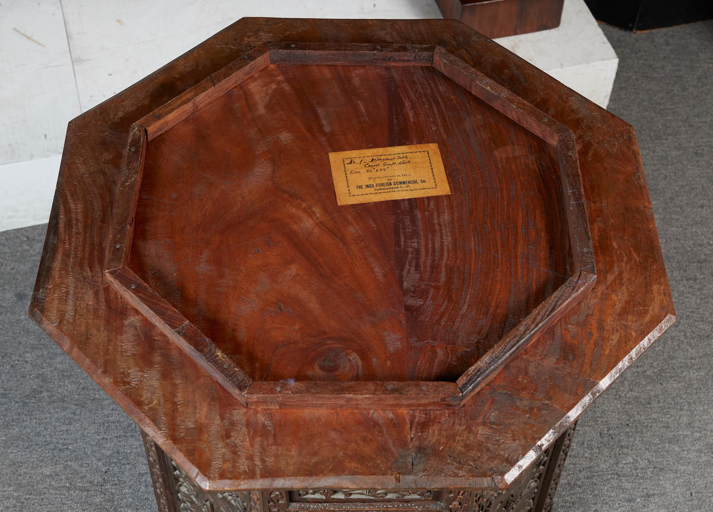 Anglo Indian Intricately Carved Teak Octoganal Folding Side Table 4