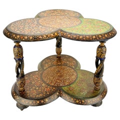 Anglo Indian Kashmir Lacquered Two Tier Table with Open Barley Twist circa 1910