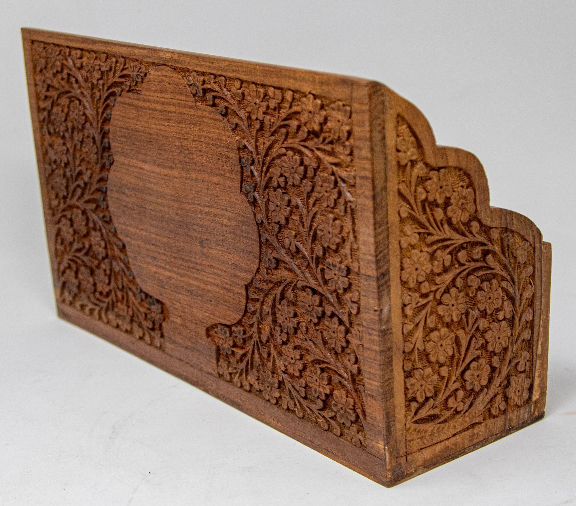 Anglo-Indian Anglo Indian Kashmiri Wood Carved Desk Letter Stationery Rack