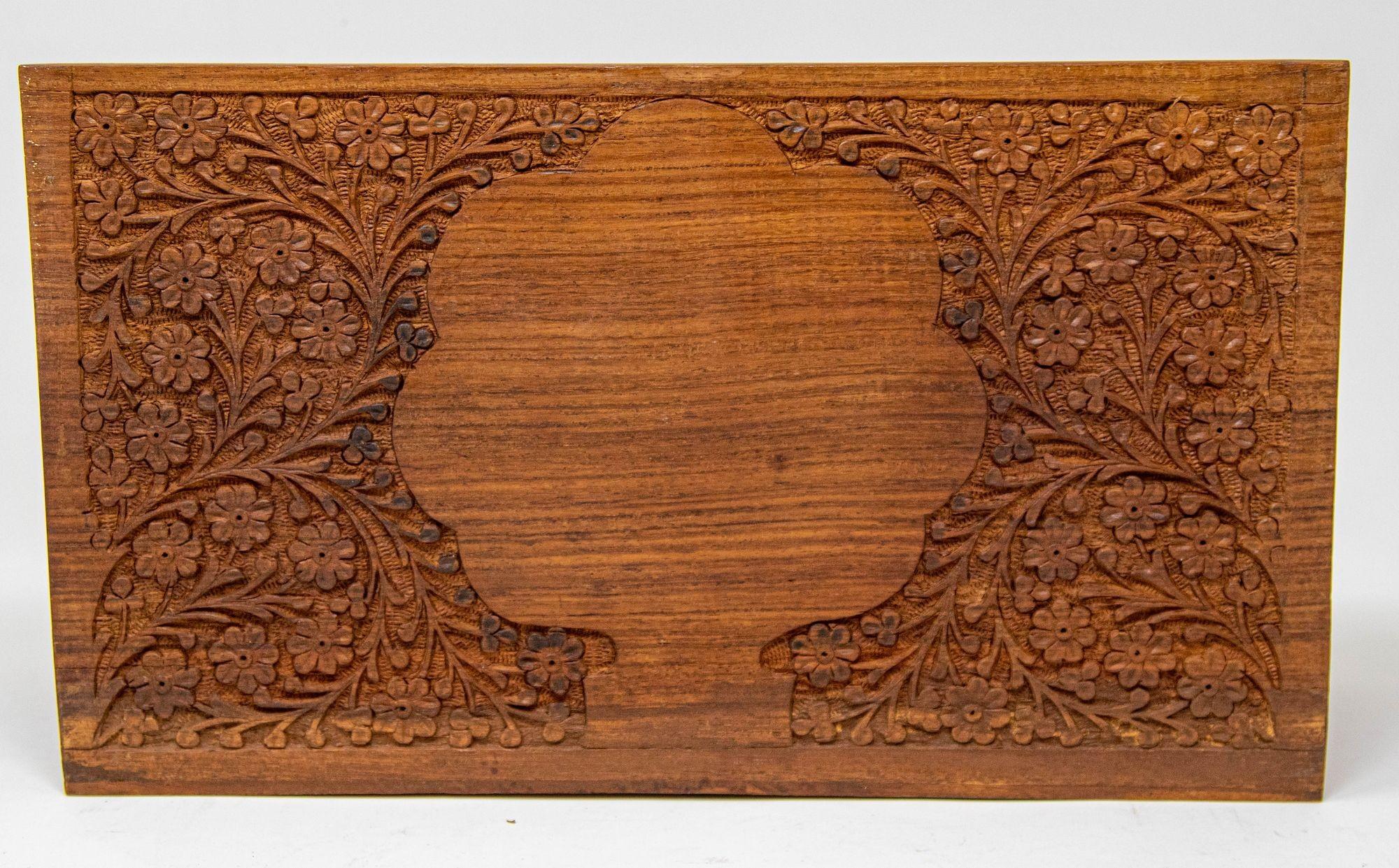 Hand-Carved Anglo Indian Kashmiri Wood Carved Desk Letter Stationery Rack