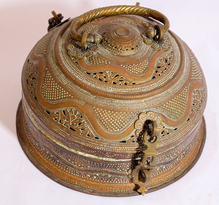 Anglo Indian Large Round Decorative Brass Tea Caddy Box With Lid At 1stdibs