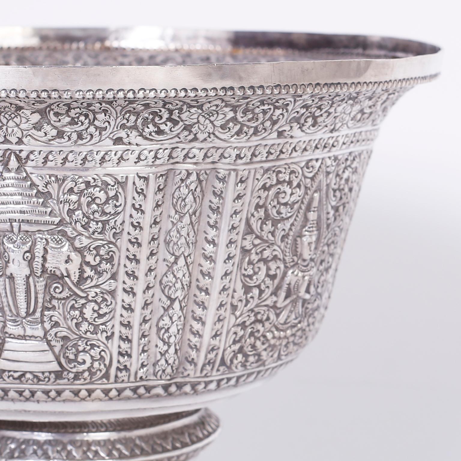 Anglo-Indian Anglo Indian Large Silver Footed Bowl