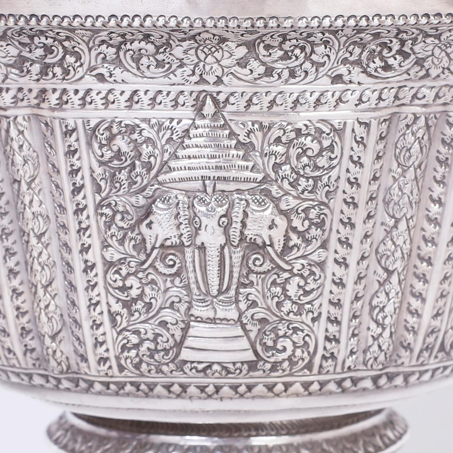 Hand-Crafted Anglo Indian Large Silver Footed Bowl