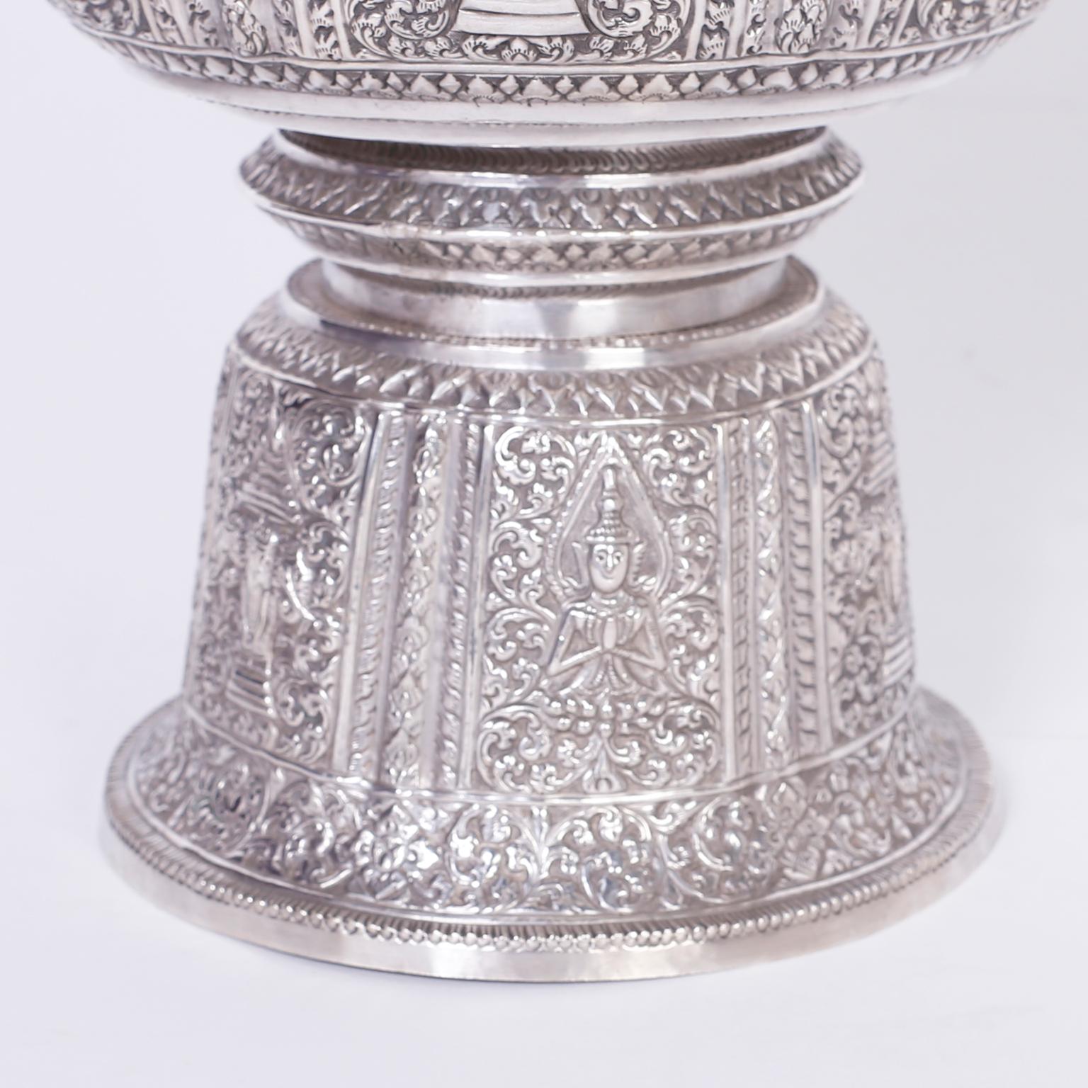 Anglo Indian Large Silver Footed Bowl In Good Condition In Palm Beach, FL