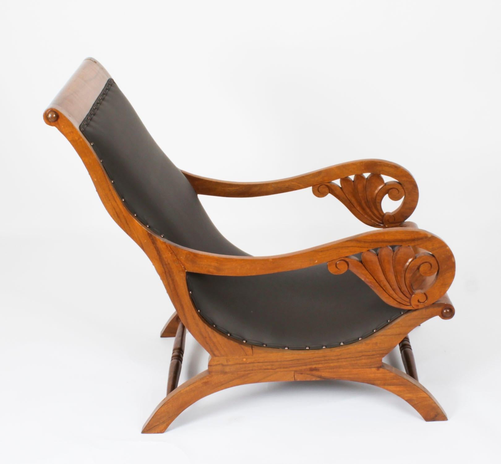 Anglo Indian Leder Teak Plantation Stuhl 19. Jahrhundert im Angebot 5