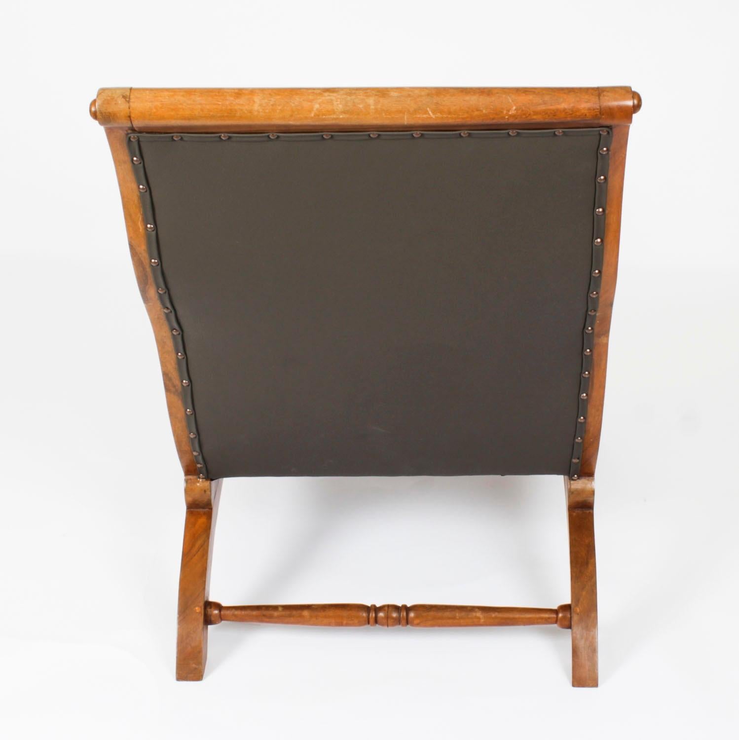 Anglo Indian Leder Teak Plantation Stuhl 19. Jahrhundert im Angebot 8