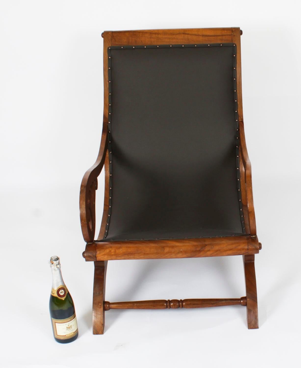 Anglo Indian Leder Teak Plantation Stuhl 19. Jahrhundert im Angebot 10