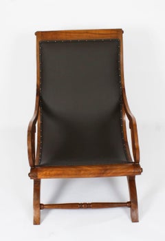 Anglo Indian Leather Teak Plantation Chair 19th Century