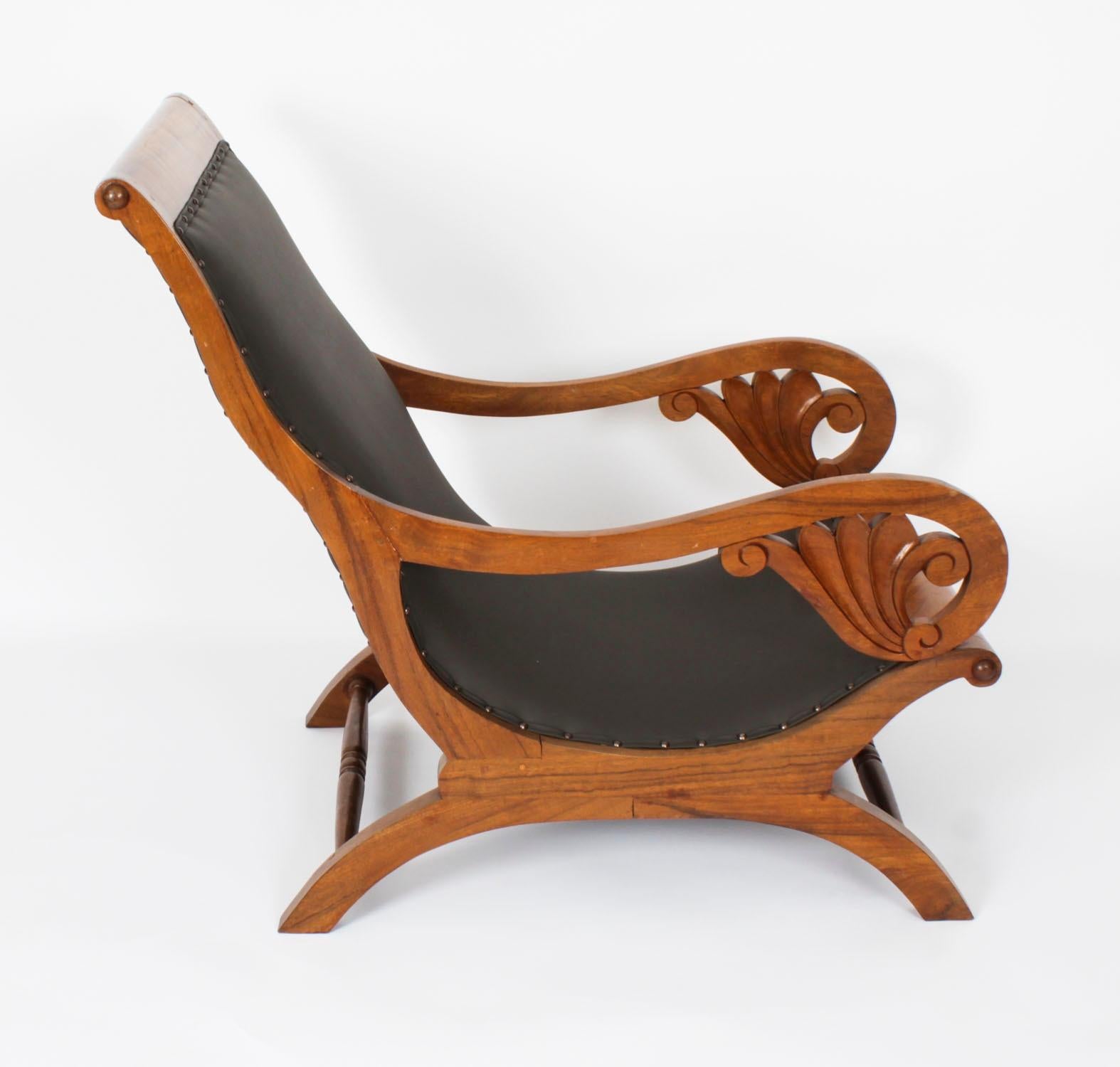 Anglo Indian Leder Teak Plantation Stuhl 19. Jahrhundert im Zustand „Gut“ im Angebot in London, GB