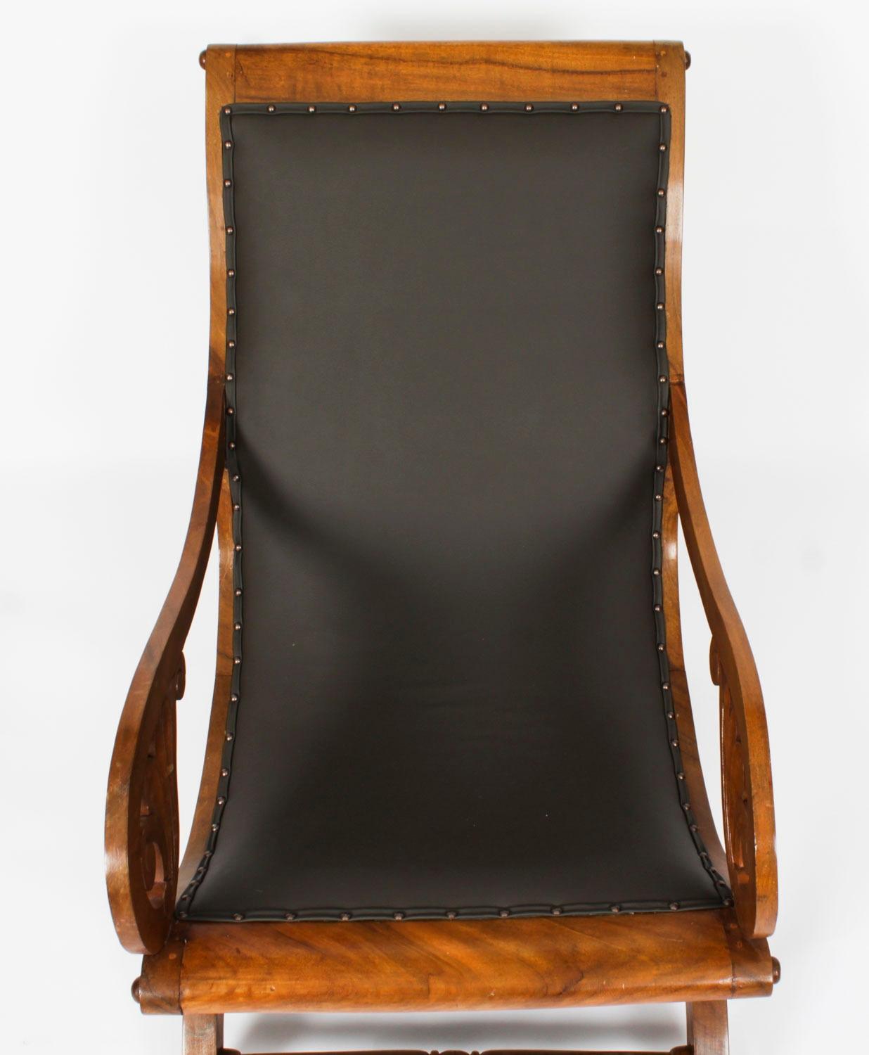 Anglo Indian Leder Teak Plantation Stuhl 19. Jahrhundert (Spätes 19. Jahrhundert) im Angebot