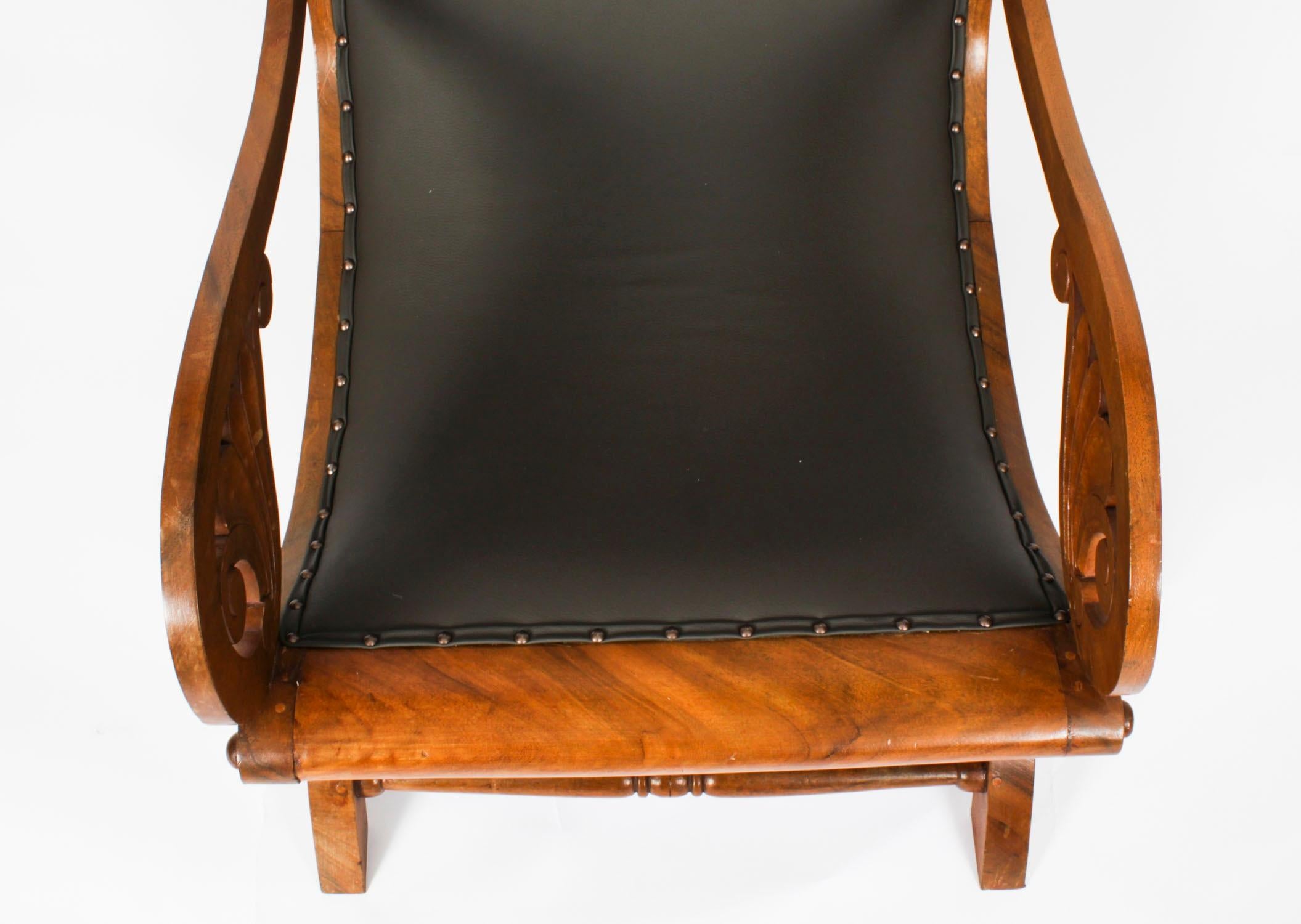 Anglo Indian Leder Teak Plantation Stuhl 19. Jahrhundert im Angebot 1