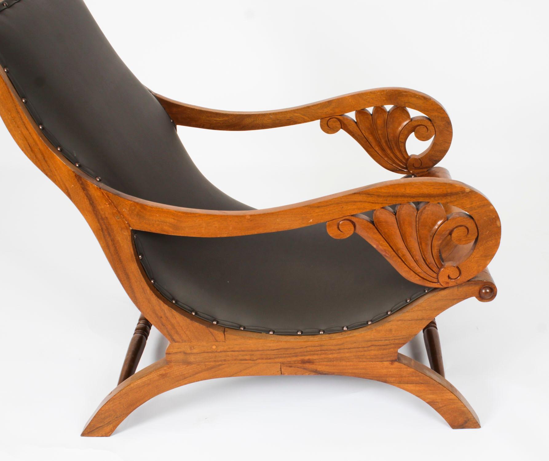 Anglo Indian Leder Teak Plantation Stuhl 19. Jahrhundert im Angebot 3
