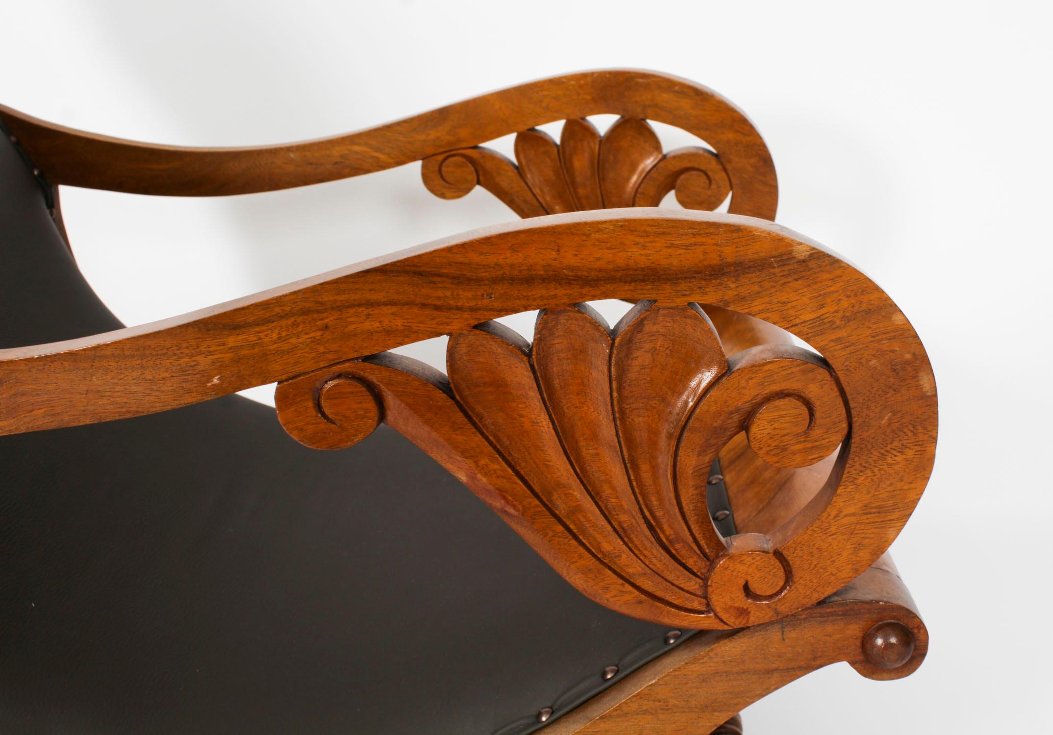 Anglo Indian Leder Teak Plantation Stuhl 19. Jahrhundert im Angebot 4