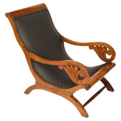 Silla de plantación angloindia de cuero de teca Siglo XIX