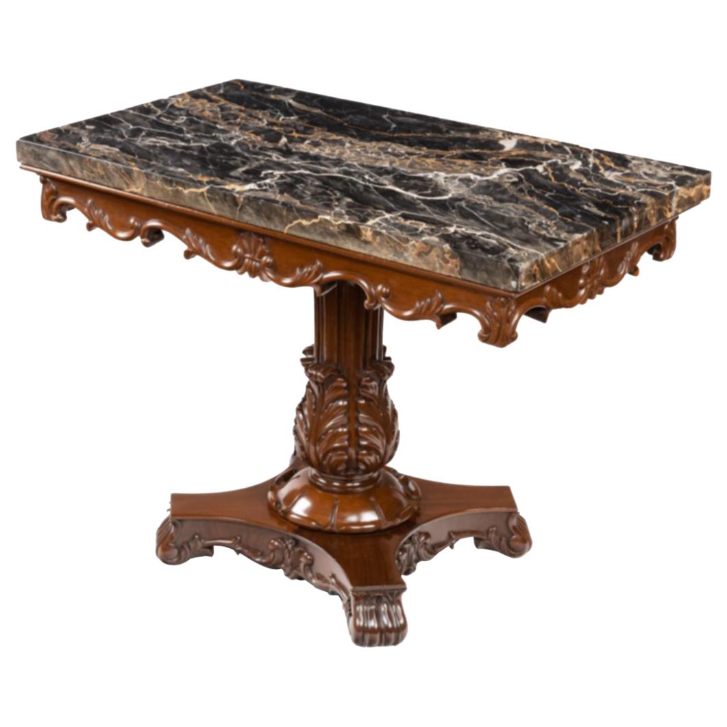 Anglo-Indian Mahogany Table with Nero Portoro Marble Top, White & Co Calcutta