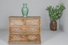 Anglo-Indian Mango Wood Four-Drawer Chest with Floral Themed Bone Inlay