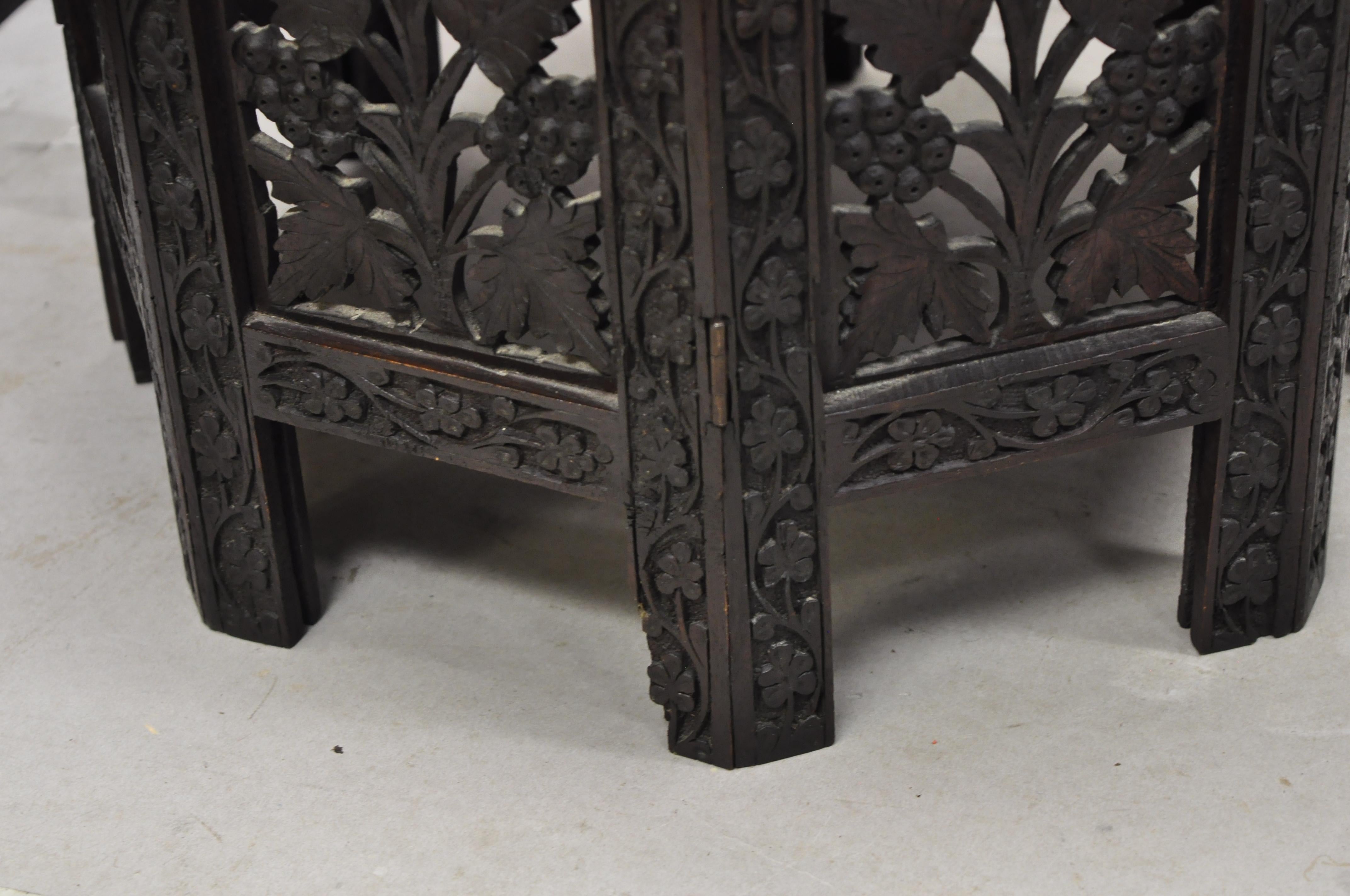 Anglo-Indian Mediterranean Brass Inlay Maple Vine Carved Accent Side Table 5
