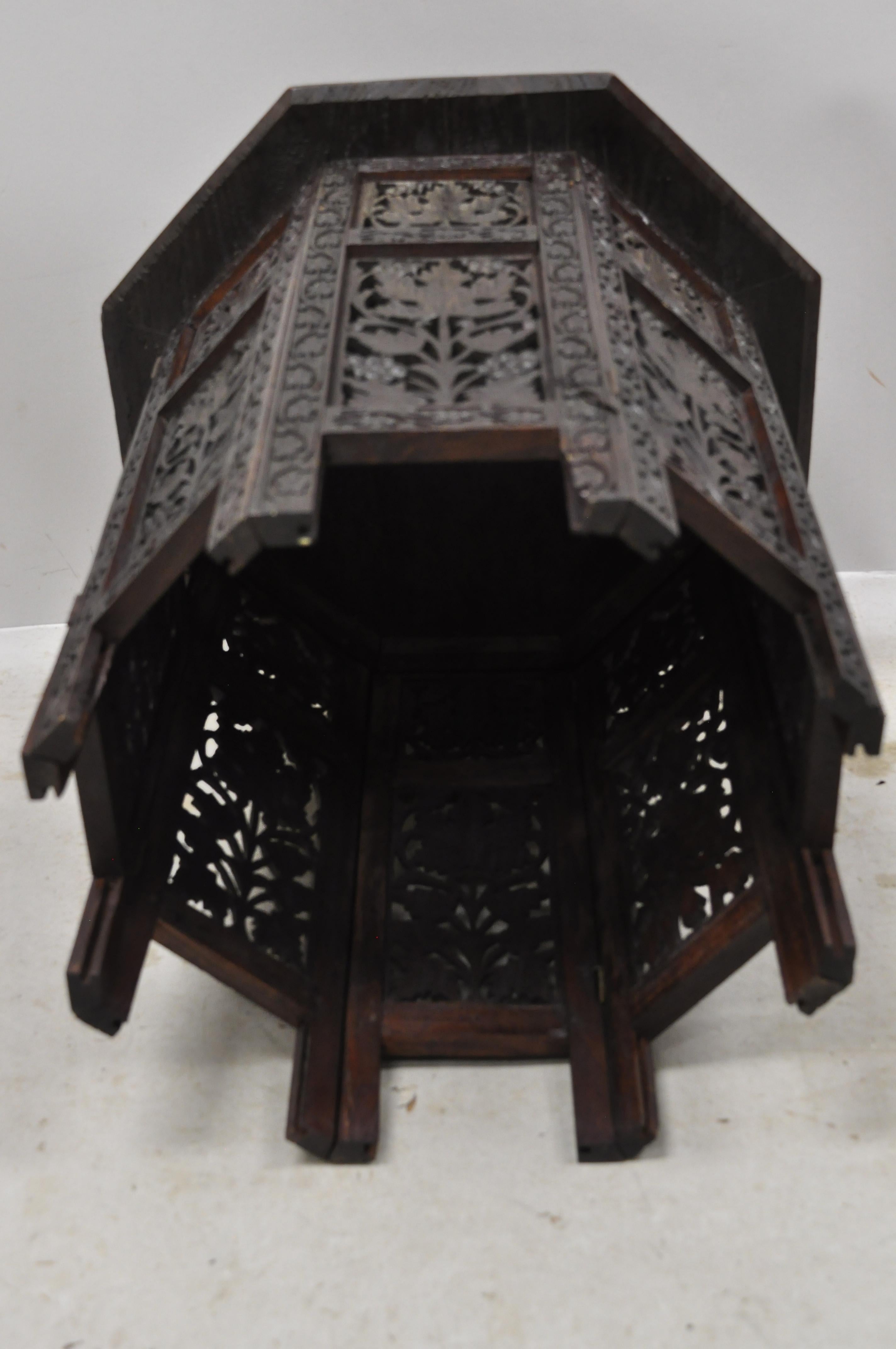 Anglo-Indian Mediterranean Brass Inlay Maple Vine Carved Accent Side Table 6