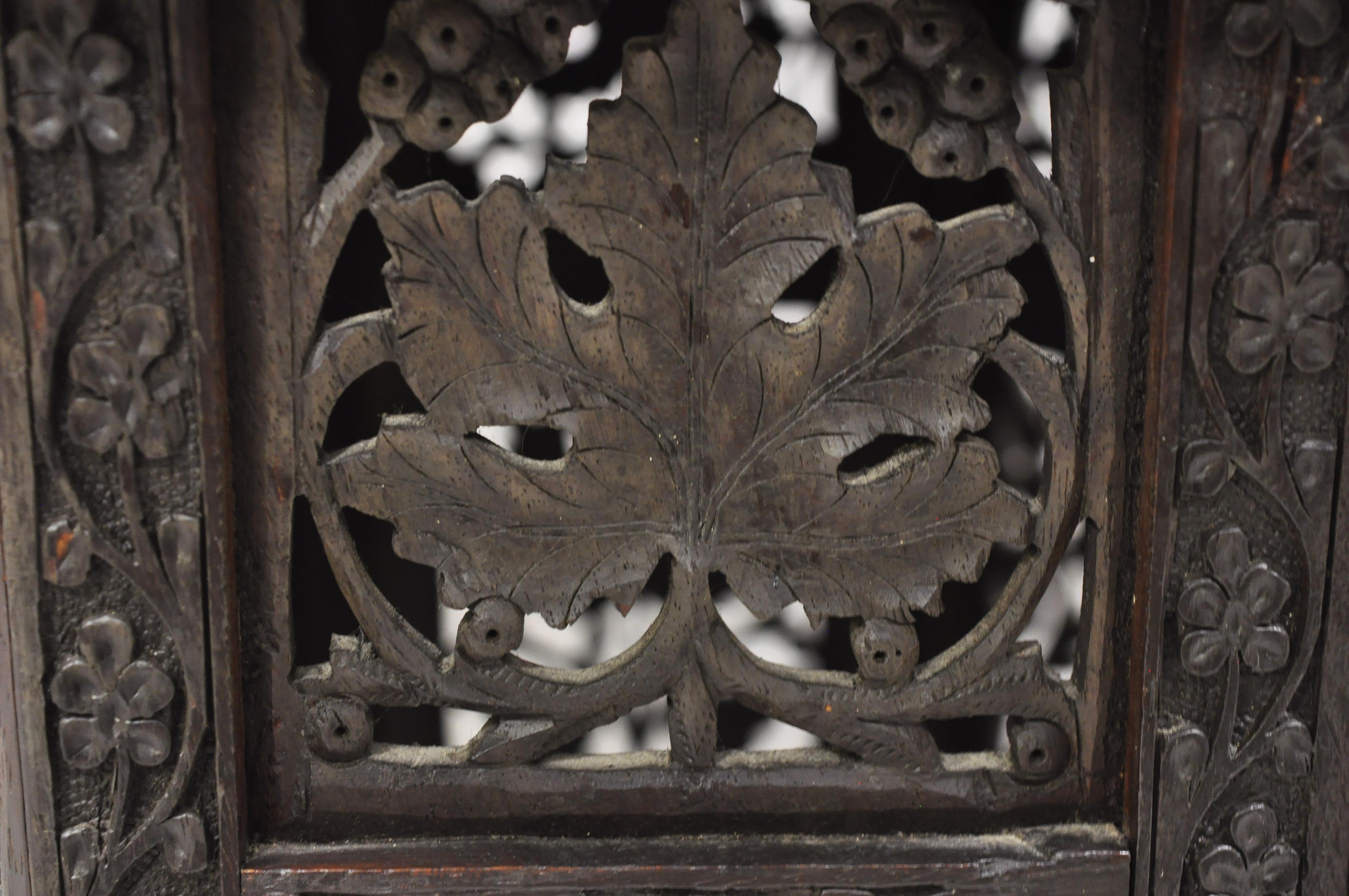 Anglo-Indian Mediterranean Brass Inlay Maple Vine Carved Accent Side Table 1