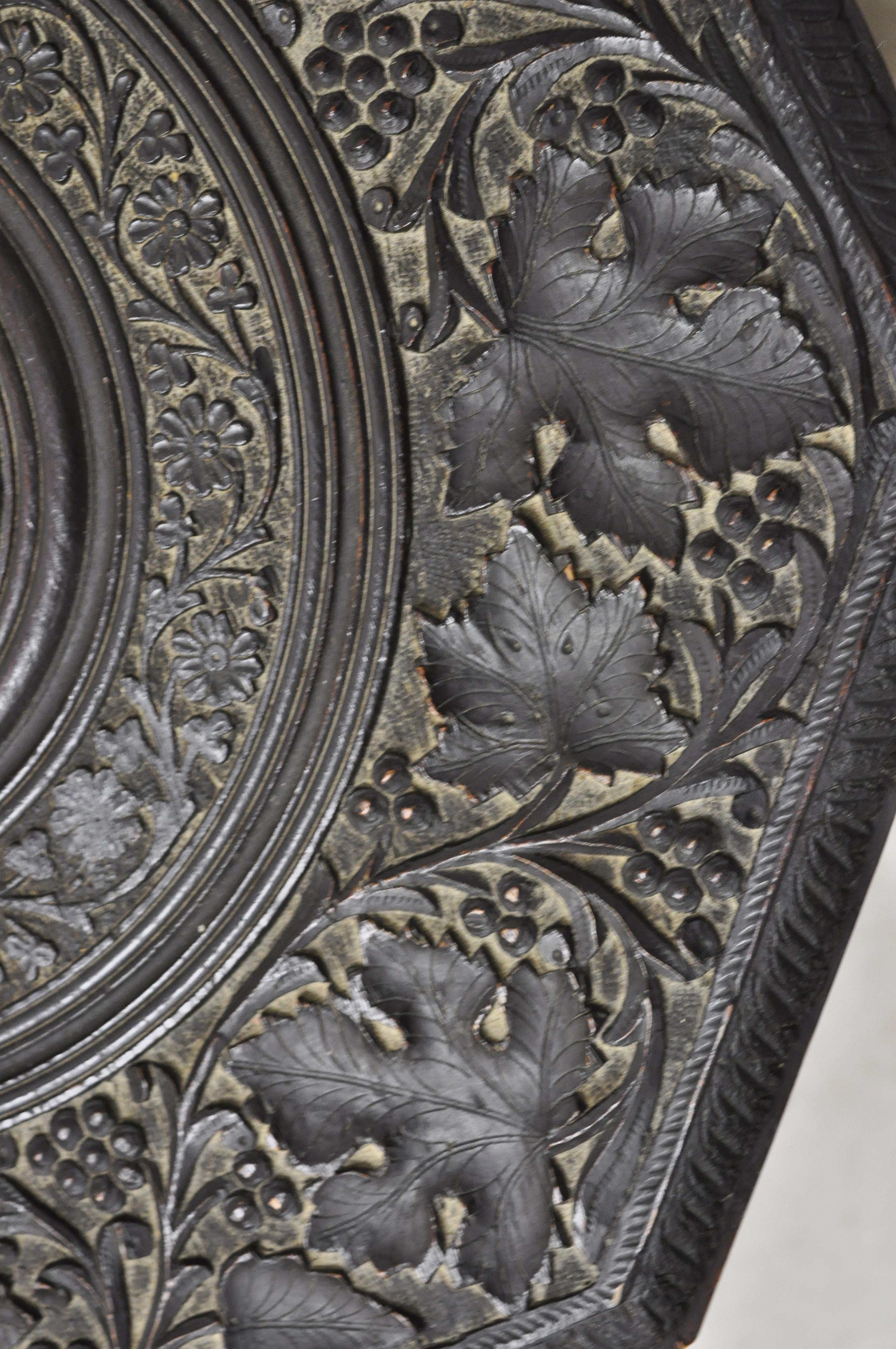 Anglo-Indian Mediterranean Brass Inlay Maple Vine Carved Accent Side Table 3