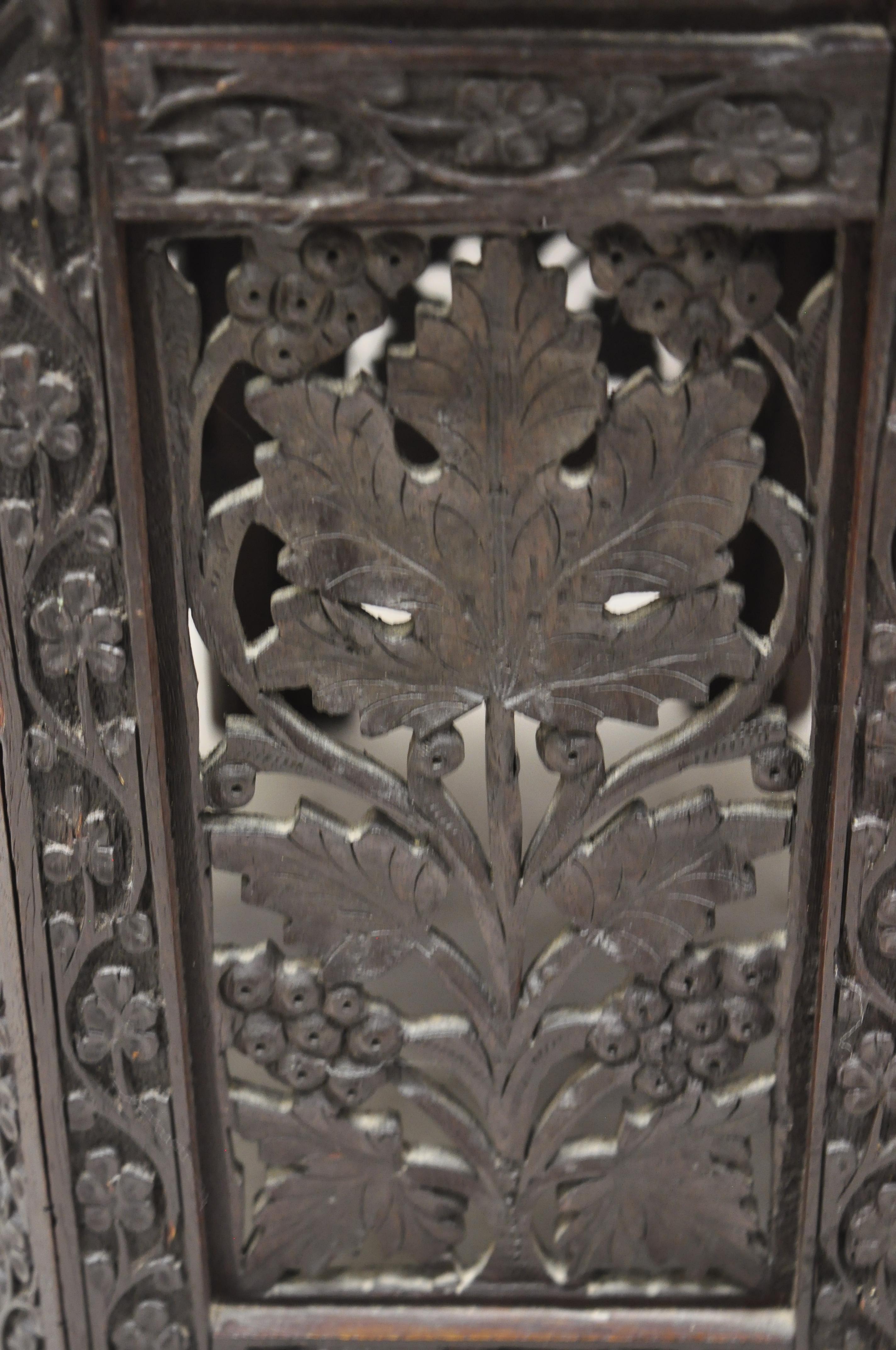 Anglo-Indian Mediterranean Brass Inlay Maple Vine Carved Accent Side Table 4