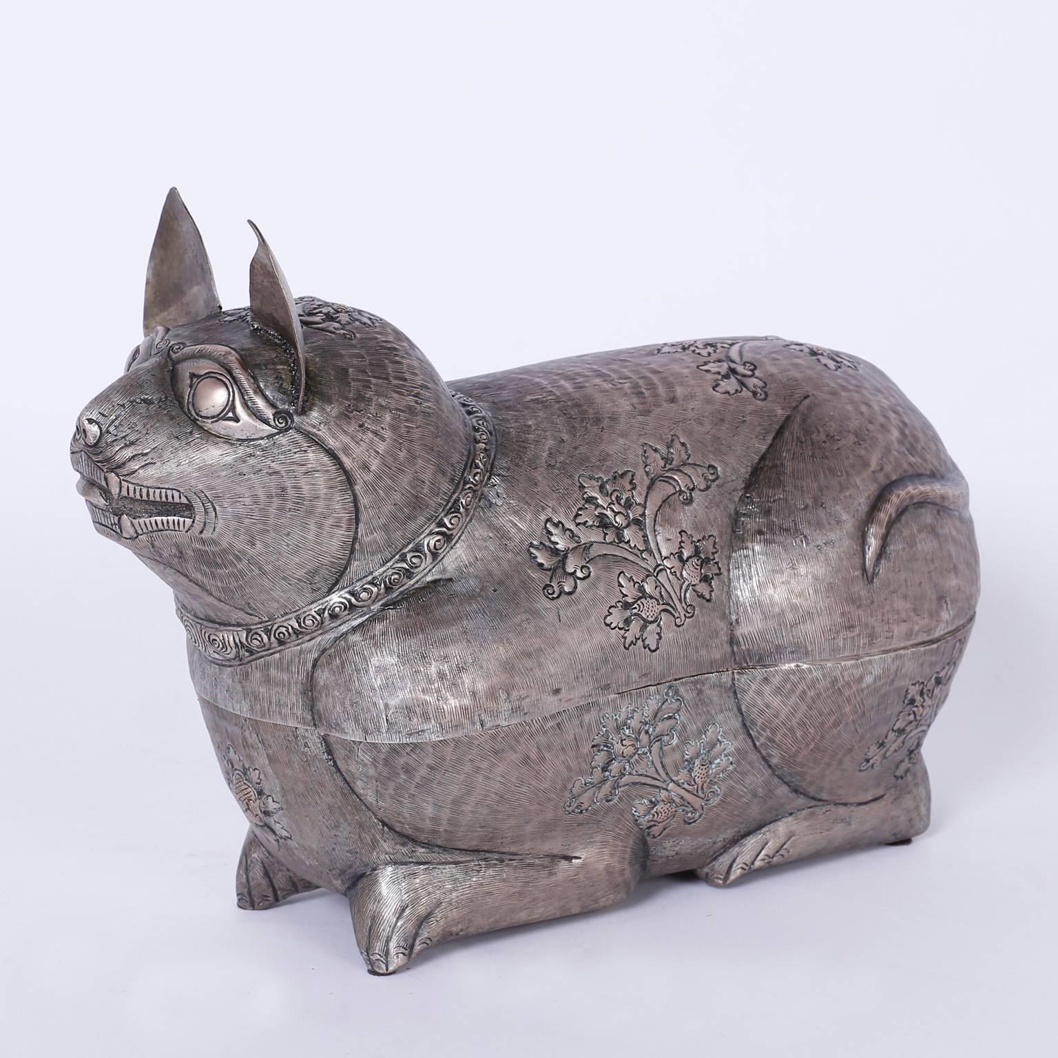 Anglo-Indian Anglo Indian Metal Cat Box For Sale