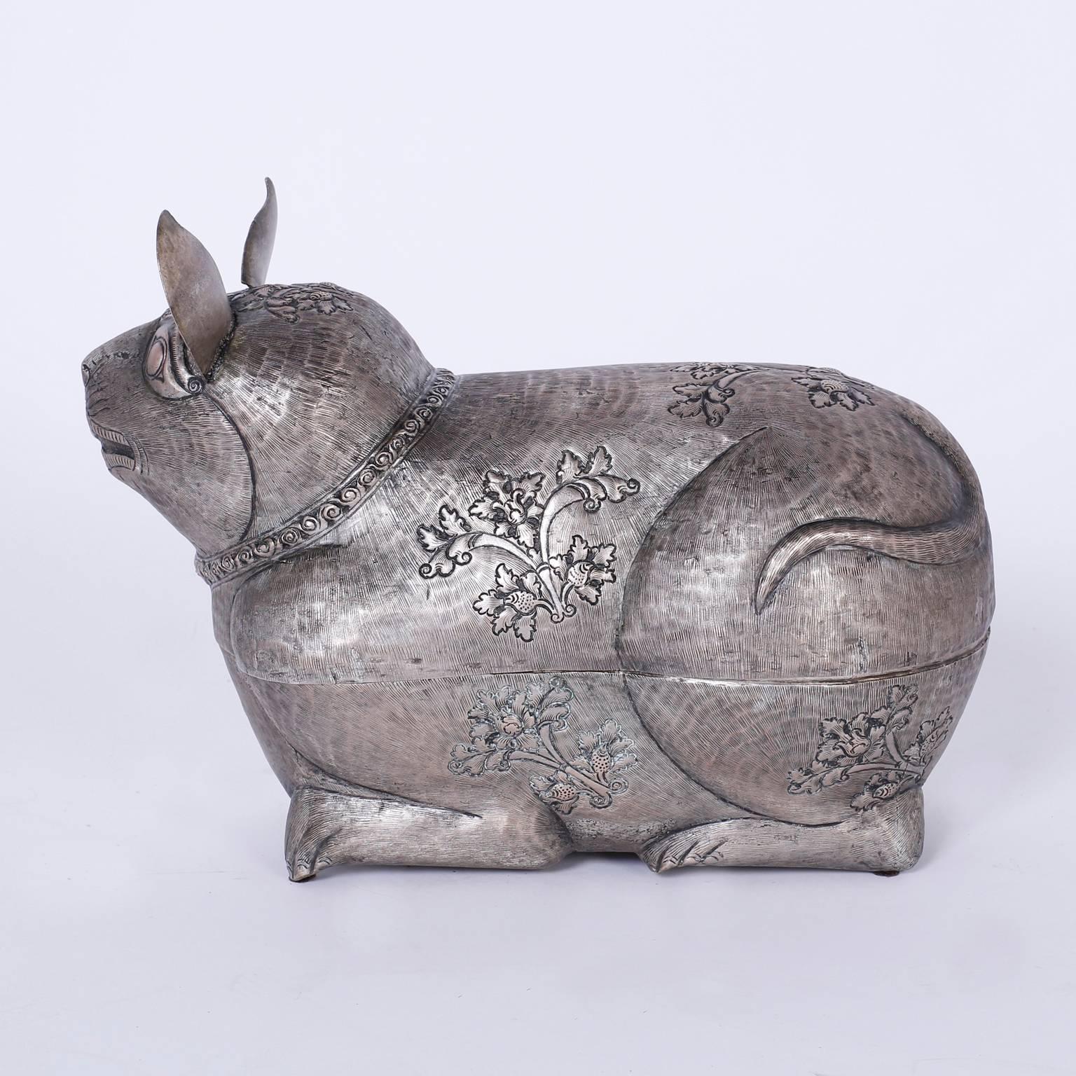 20th Century Anglo Indian Metal Cat Box For Sale