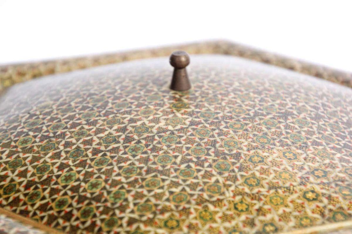 Fruitwood Anglo Indian Micro Sadeli Mosaic Inlaid Hexagonal Box For Sale