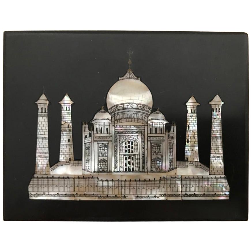 Anglo Indian Mother of Pearl and Black Marble Taj Mahal Paperweight