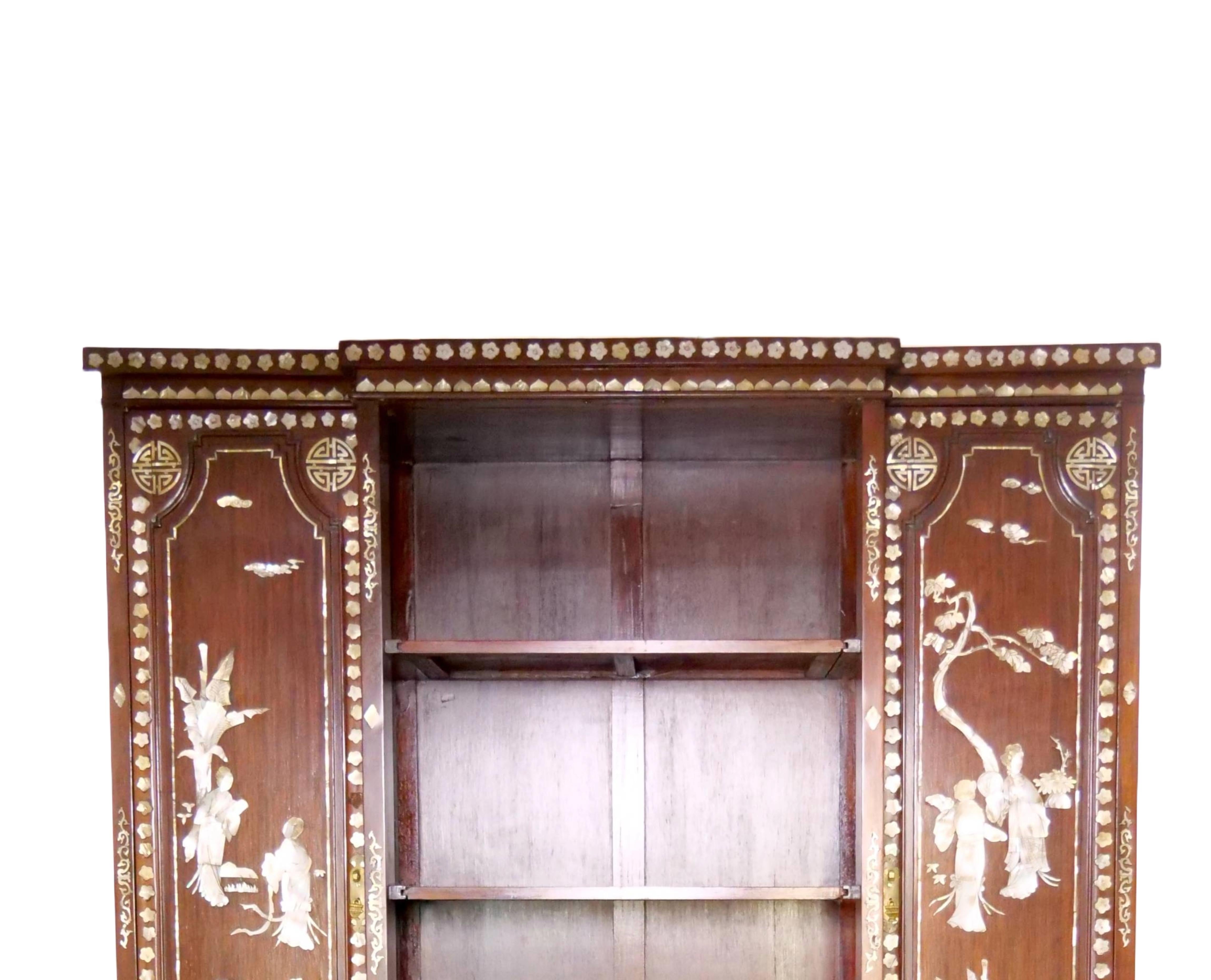 Anglo-Indian Mother-of-pearl Inlaid Bookcase / Display Cabinet  For Sale 9