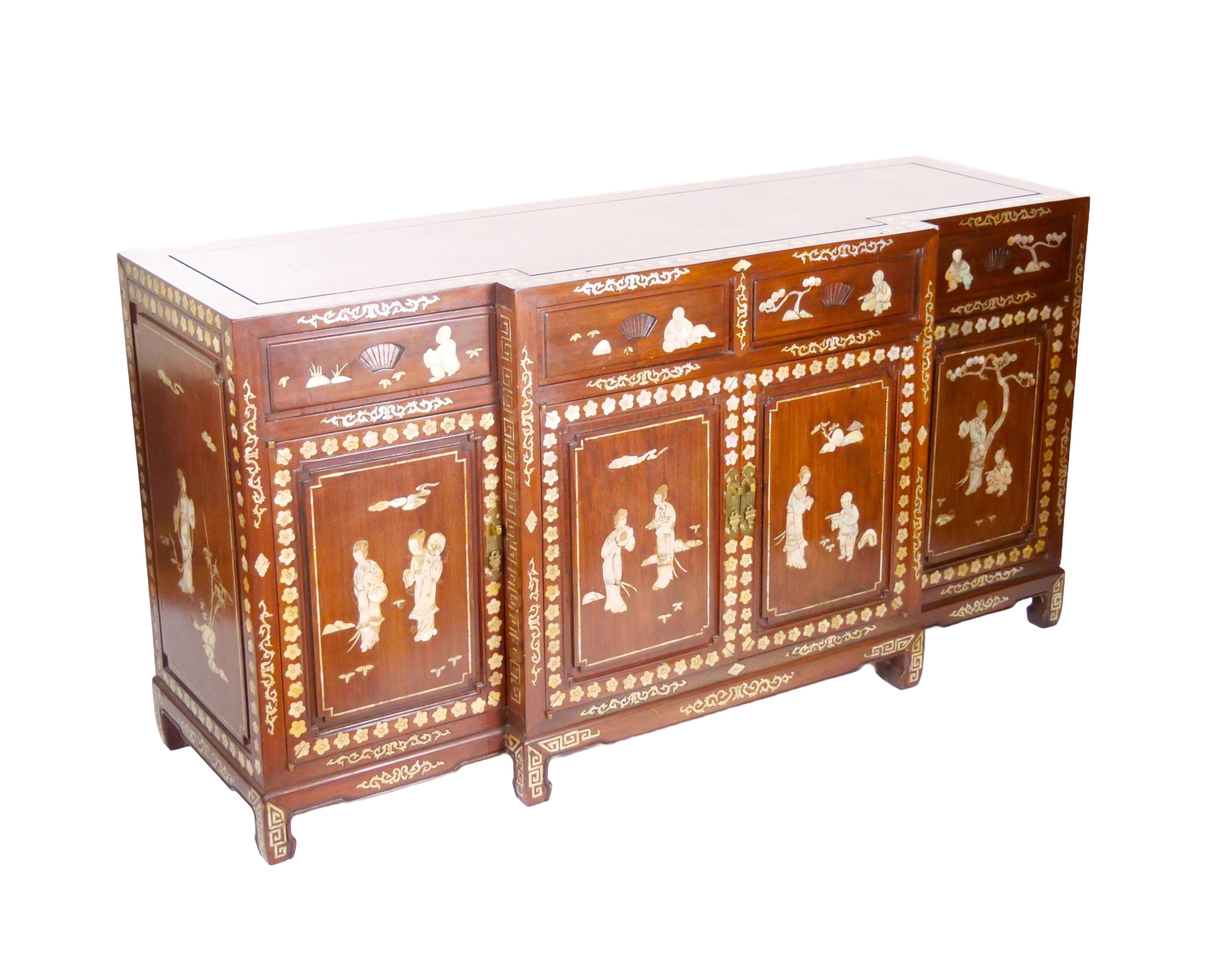 Hand-Carved Anglo-Indian Mother-of-pearl Inlaid Bookcase / Display Cabinet For Sale