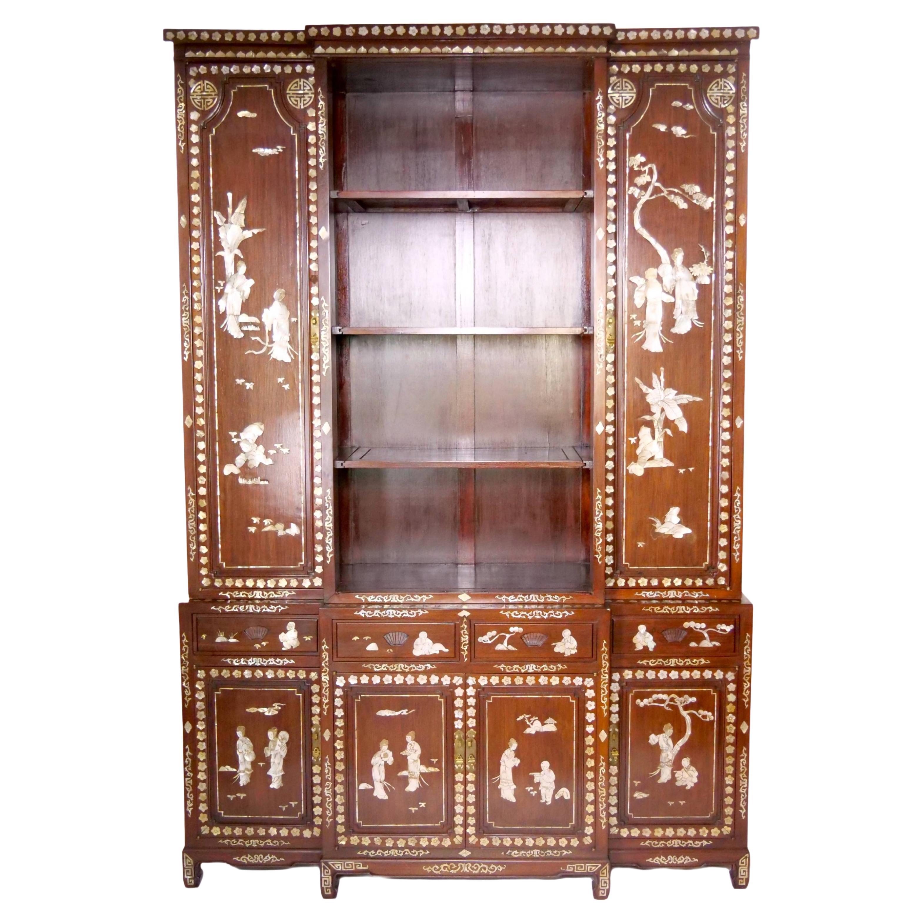 Anglo-Indian Mother-of-pearl Inlaid Bookcase / Display Cabinet  For Sale