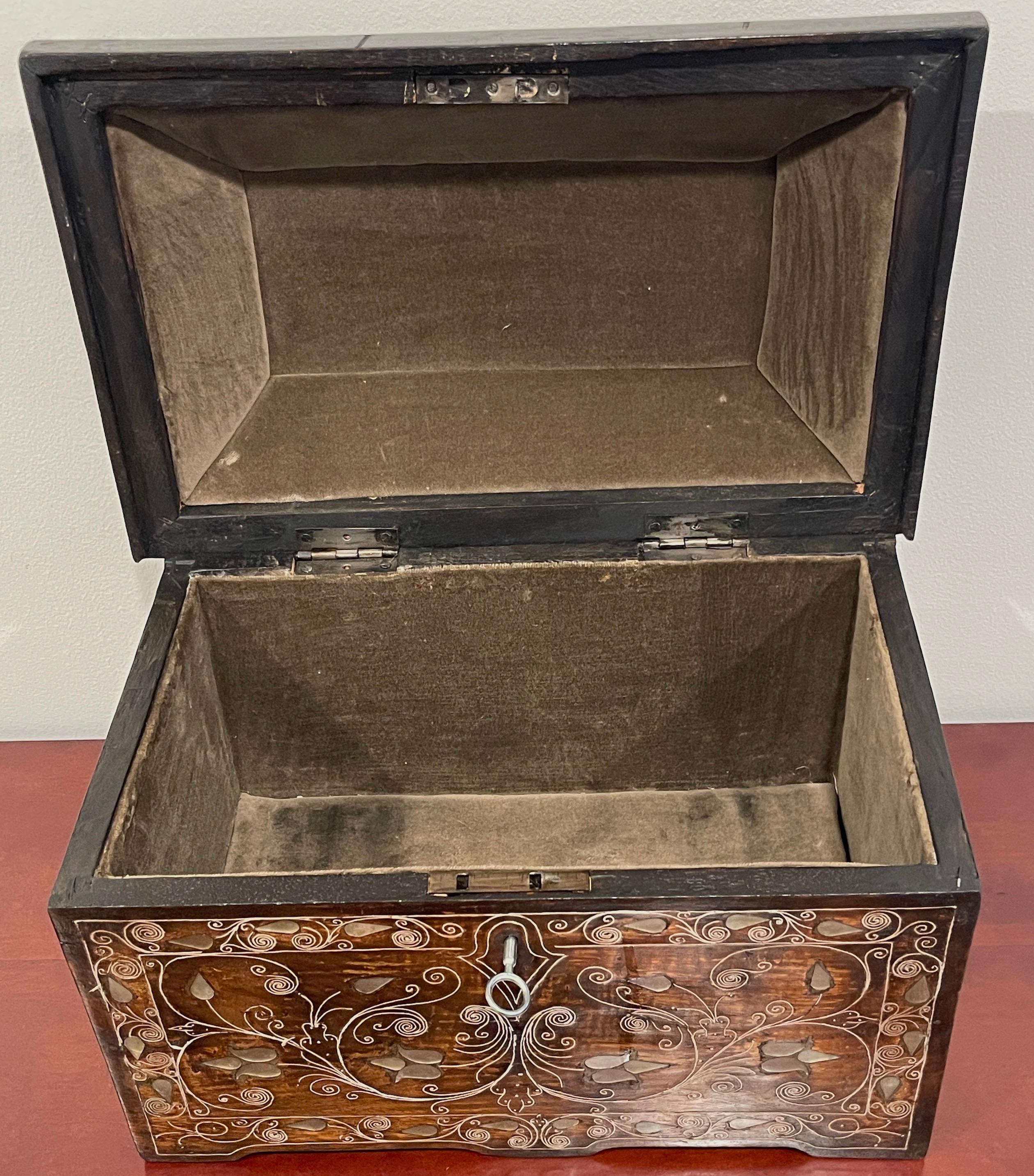 Carved Anglo-Indian Mother of Pearl Inlaid Trunk/Box 