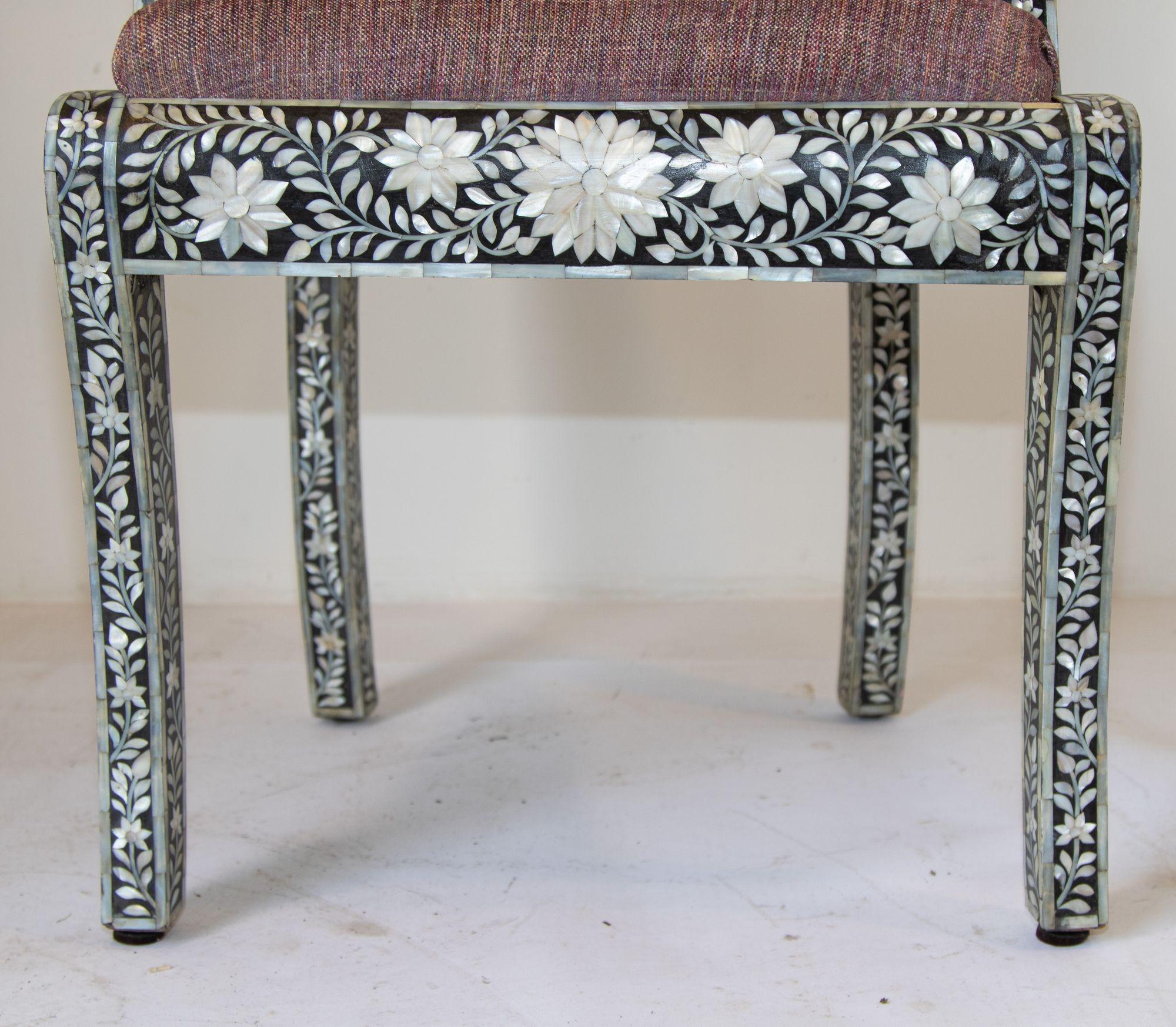 Anglo-Indian Mughal Mother of Pearl Inlaid Klismos Armchair with Ram Head 1 of 2 For Sale 5