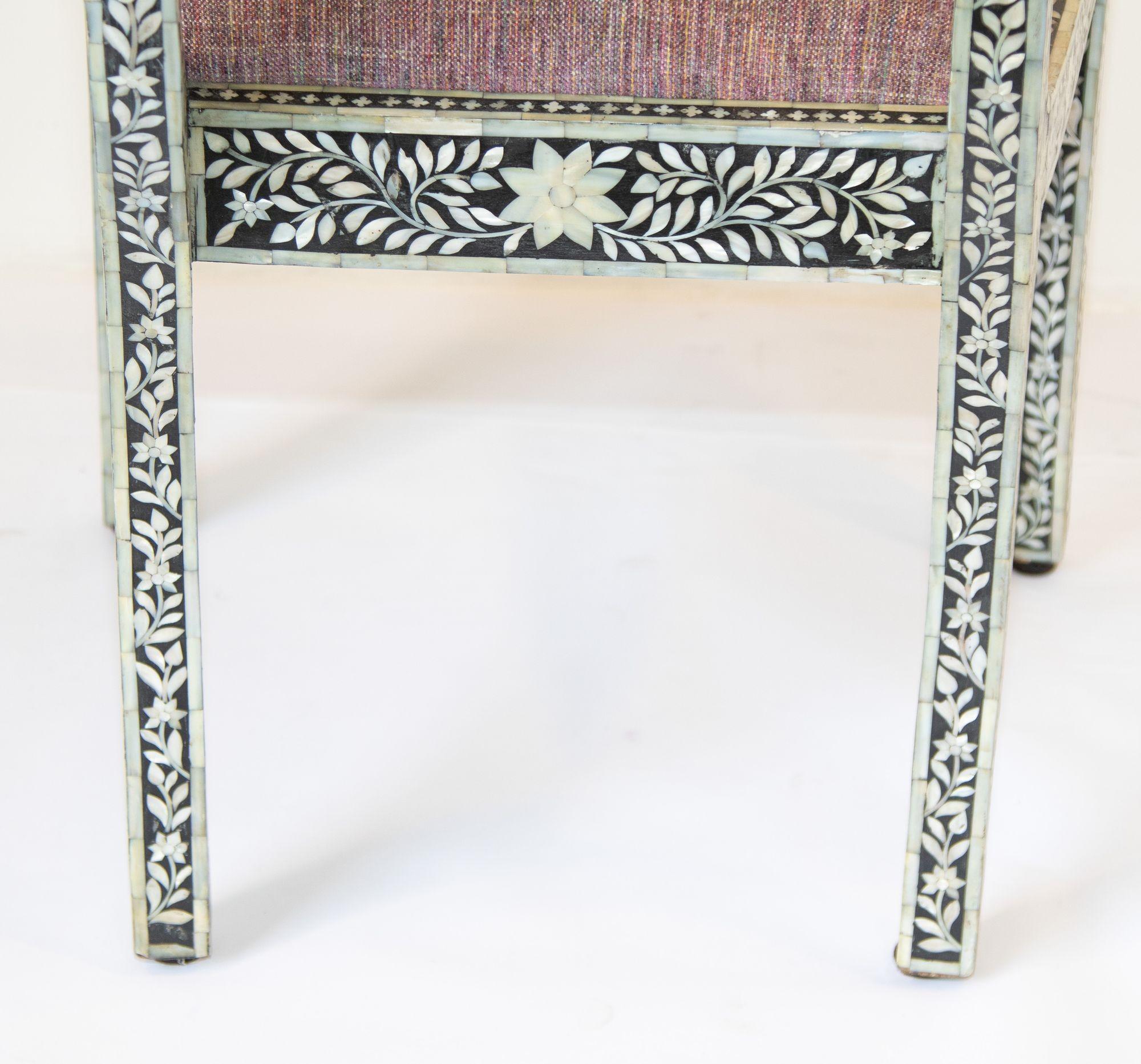 Anglo-Indian Mughal Mother of Pearl Inlaid Side Chair with Ram's Head For Sale 6