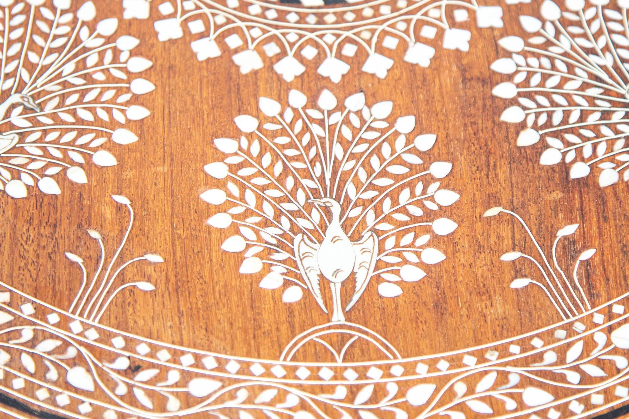 Anglo Indian Mughal Teak Inlaid Round Side Table 3